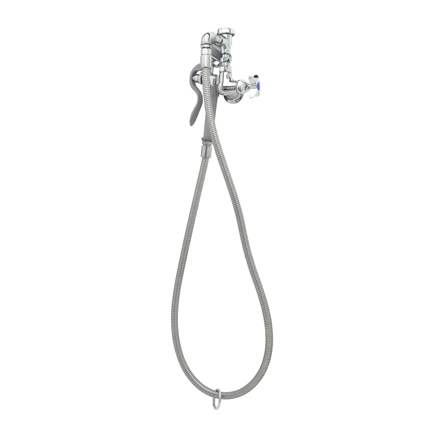 T&S Brass Spray Assembly, Single Hole Wall Mount Base w/ VB, Angled Spray Valve, Flexible Hose