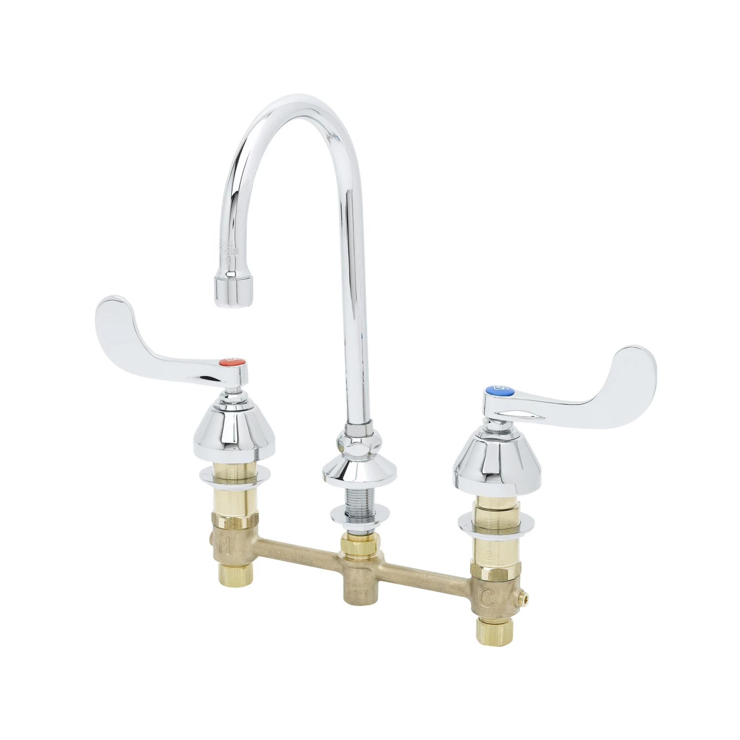 T&S Brass Medical Faucet, 8" Centers, Swivel/Rigid GN, Non-Splash Aerator, 4" Wrist Action Handles