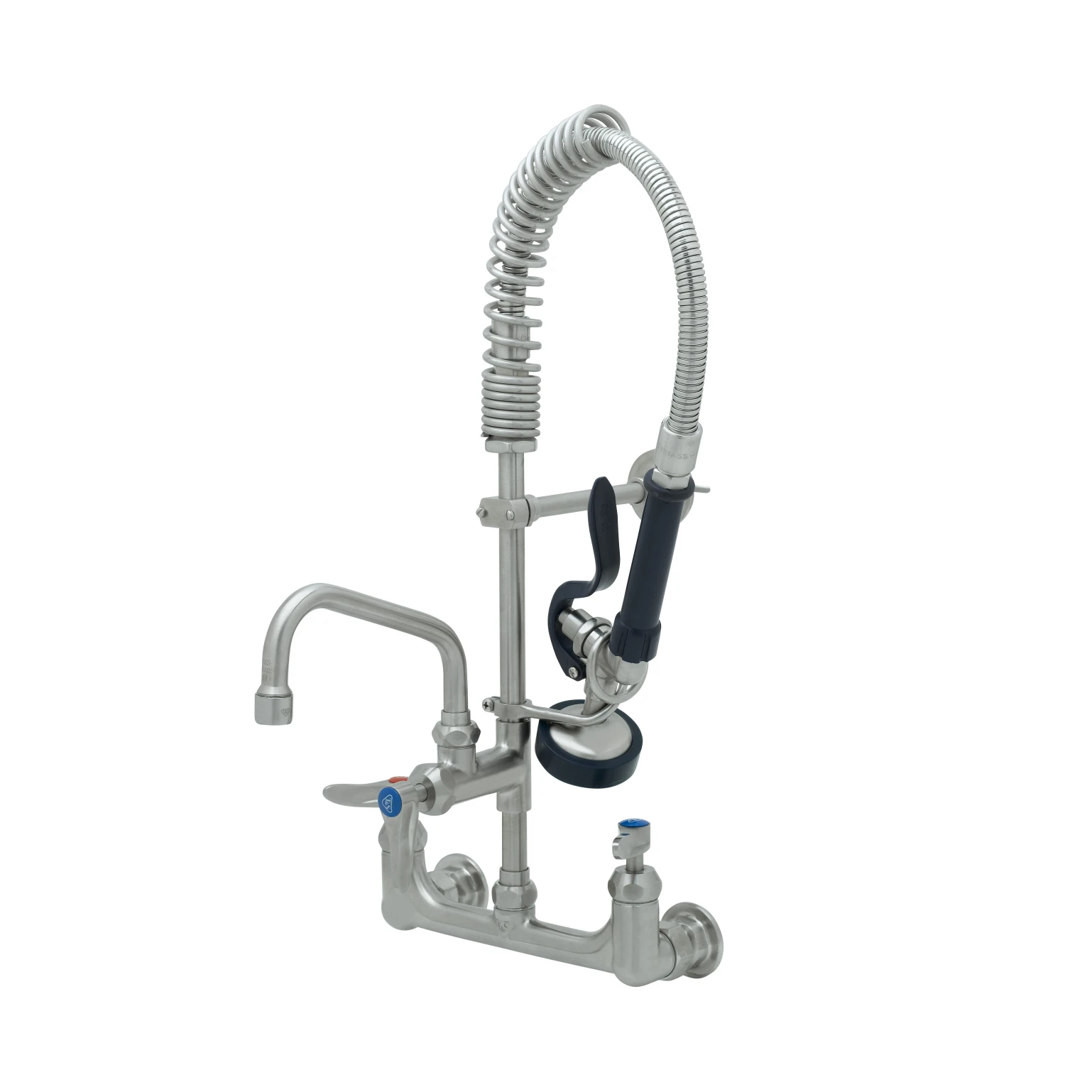 T&S Brass Stainless Steel Mini PRU, 8" Wall Mount Faucet w/ S-0107, 6" Swing Nozzle, Lever Handles, & Wall Bracket