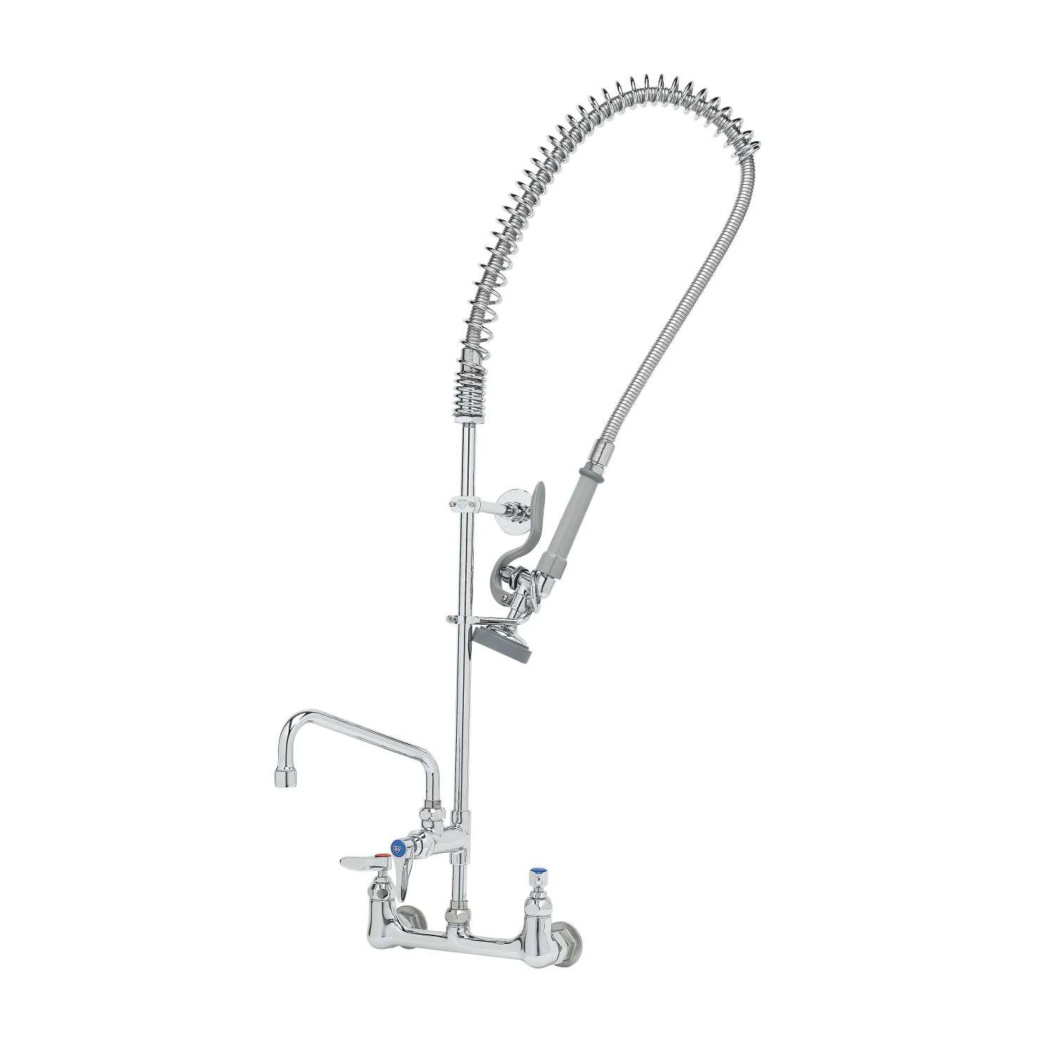 T&S Brass EasyInstall Pre-Rinse, Spring Action, Wall Mount, 8" Centers, 8" Add-On Faucet, Wall Brkt