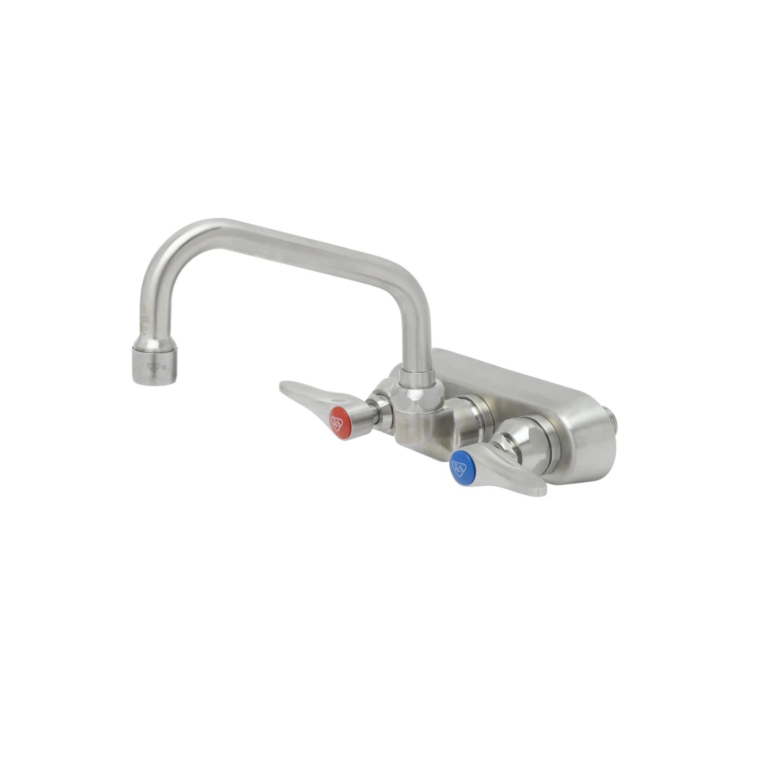 T&S Brass 4" Stainless Steel Wall Mount Workboard Faucet with Stainless Steel Lever Handles and 6" Stainless Steel Swing Nozzle with 2.2 GPM Aerator