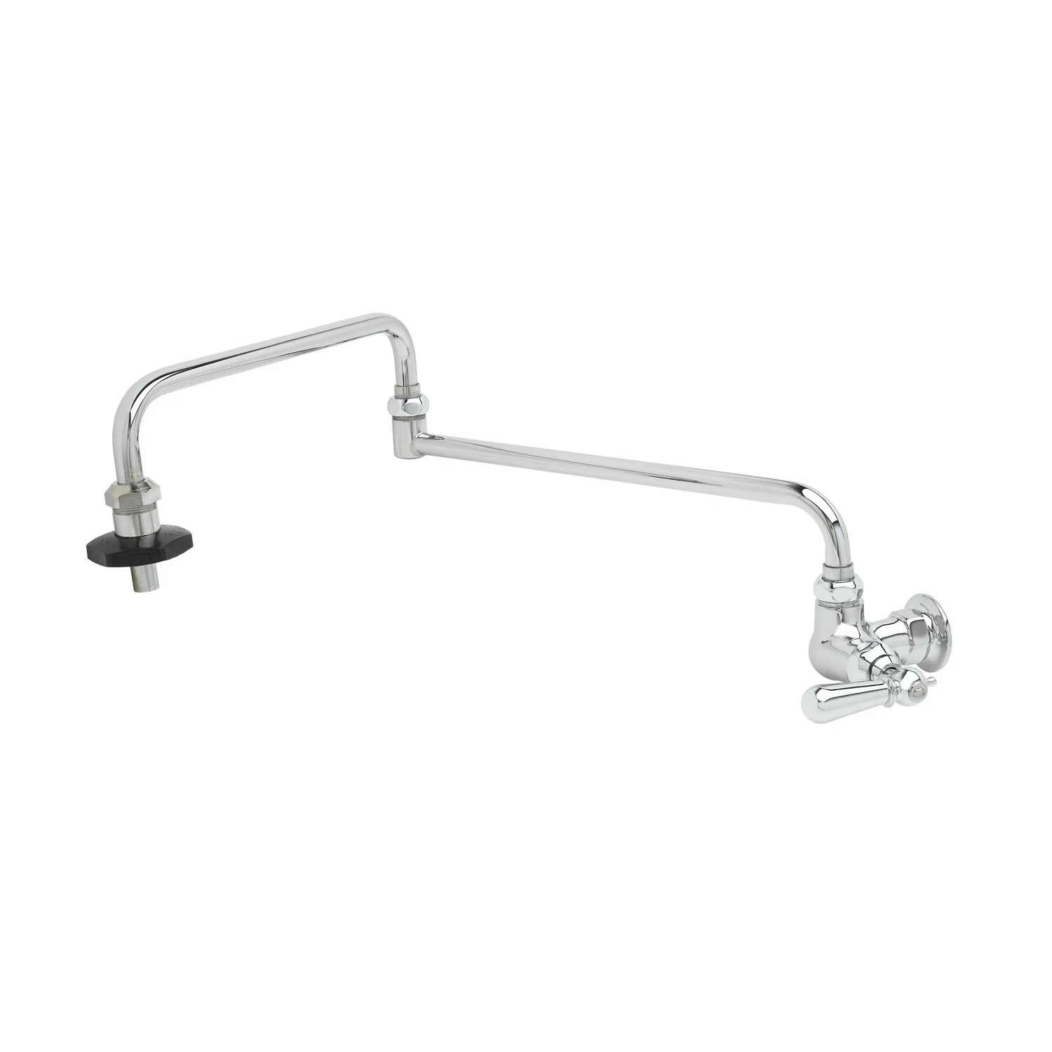 T&S Brass Pot Filler, Wall Mount, Single Temp, 26" Dbl-Joint Nozzle, Insulated On-Off Control, & Decor Club Handle (CW Index)