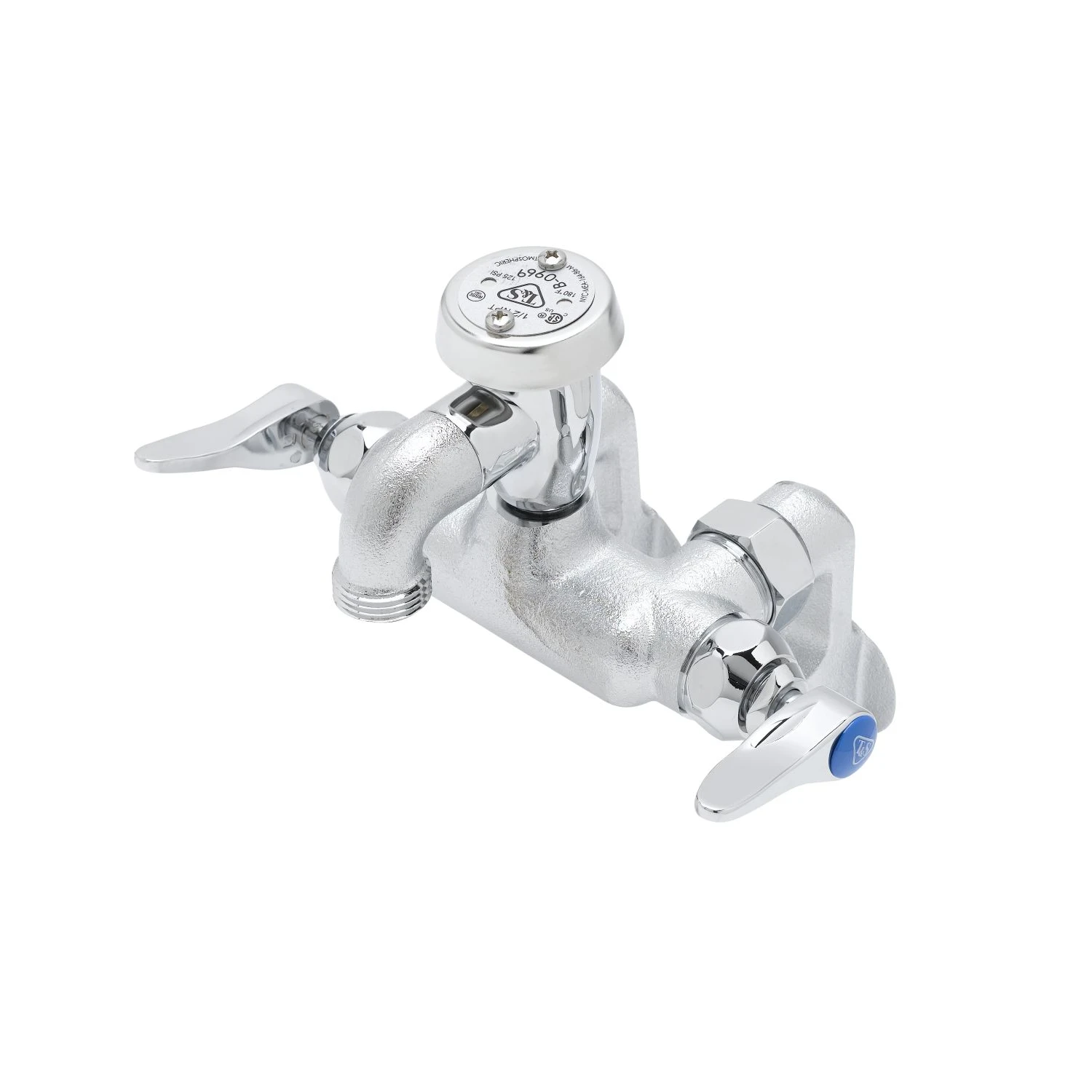 T&S Brass Service Sink Faucet, Wall Mount, Adjustable Center, Vac. Breaker, Integral Stop, Rough