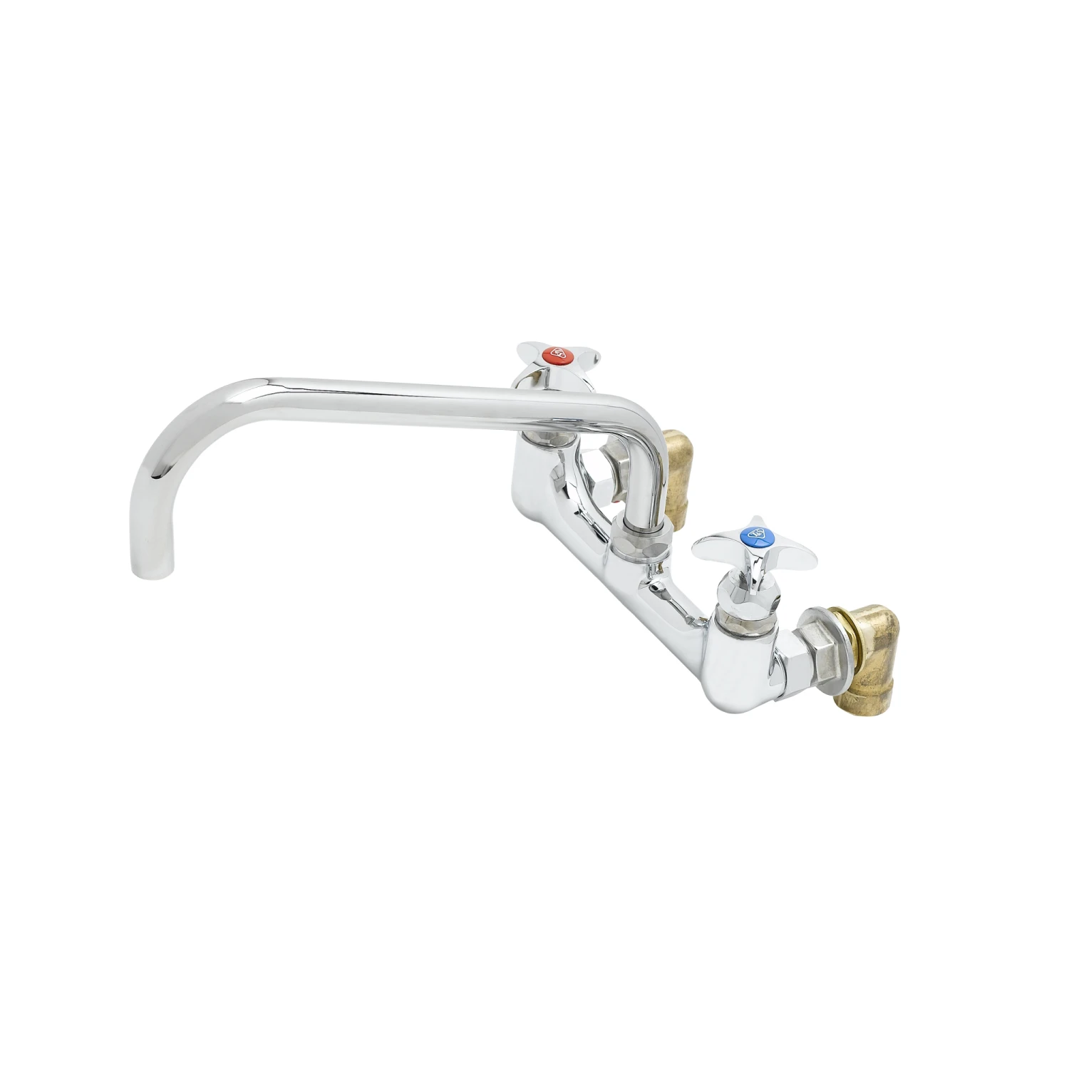 T&S Brass Big-Flo Mixing Faucet, 8" Wall Mount, 12" Swing Nozzle, 00LL Inlet Elbows