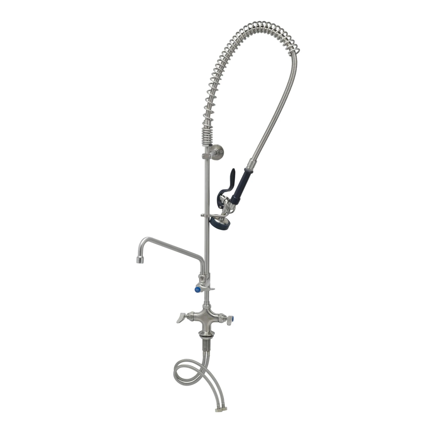 T&S Brass Stainless Steel EasyInstall Pre-Rinse, Single Hole Base, 12" Add-On Faucet, S-0107, Wall Bracket