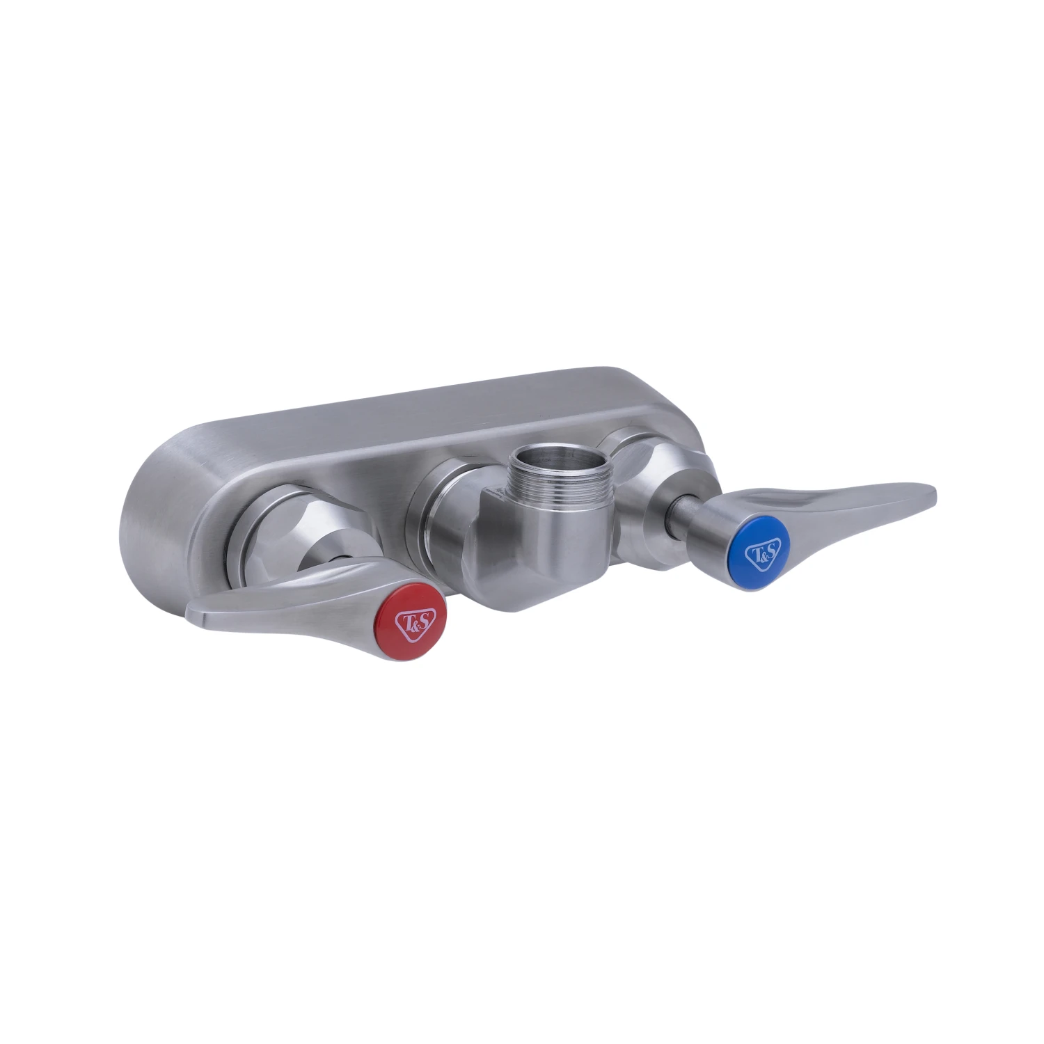 T&S Brass 4" Stainless Steel Wall Mount Workboard Faucet Less Nozzle with Stainless Steel Lever Handles