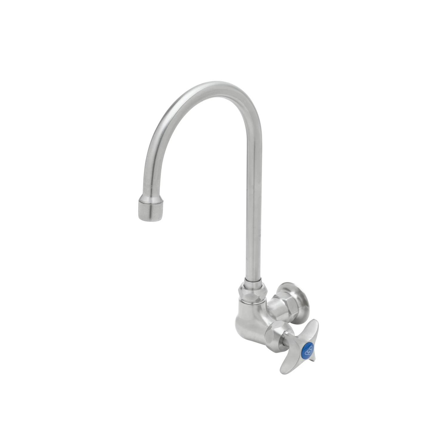 T&S Brass Stainless Steel Single Temperature Pantry Faucet, Wall Mount, Swivel/Rigid Gooseneck, Stream Regulator, Cerama Cartridge, 4-Arm Handle
