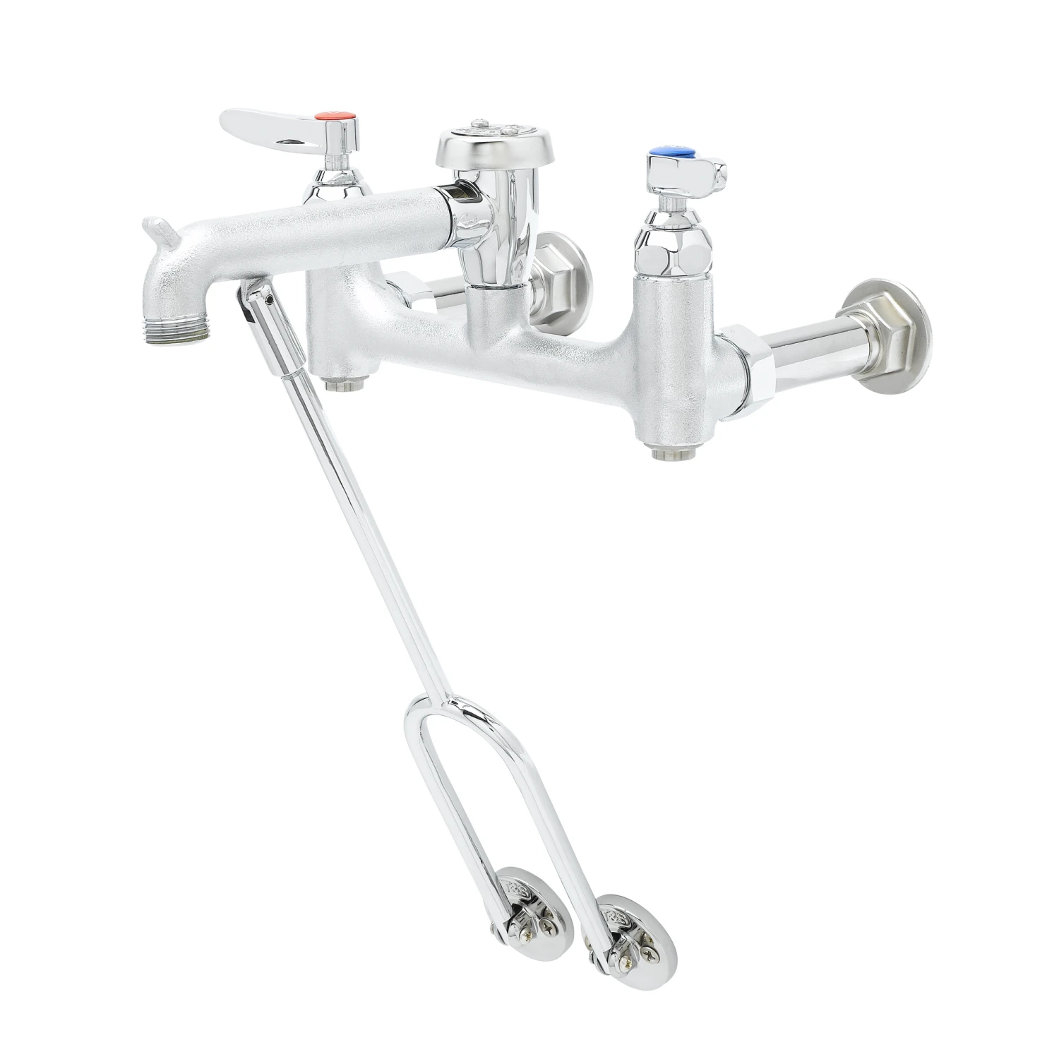T&S Brass Service Sink Faucet, 8" Wall Mount, Built-In Stops, Vacuum Breaker, Rough Chrome