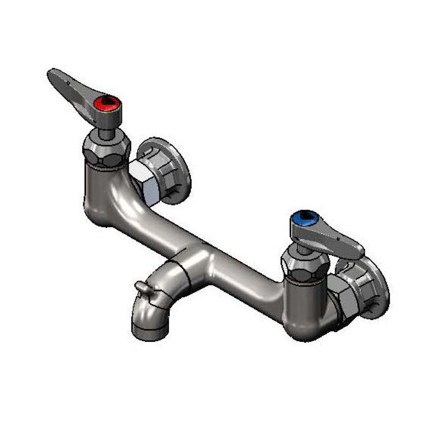 T&S Brass Service Sink Faucet, 8" Wall Mount, CV Ceramas, Pail Hook, Plain End Outlet, Rough Chrome