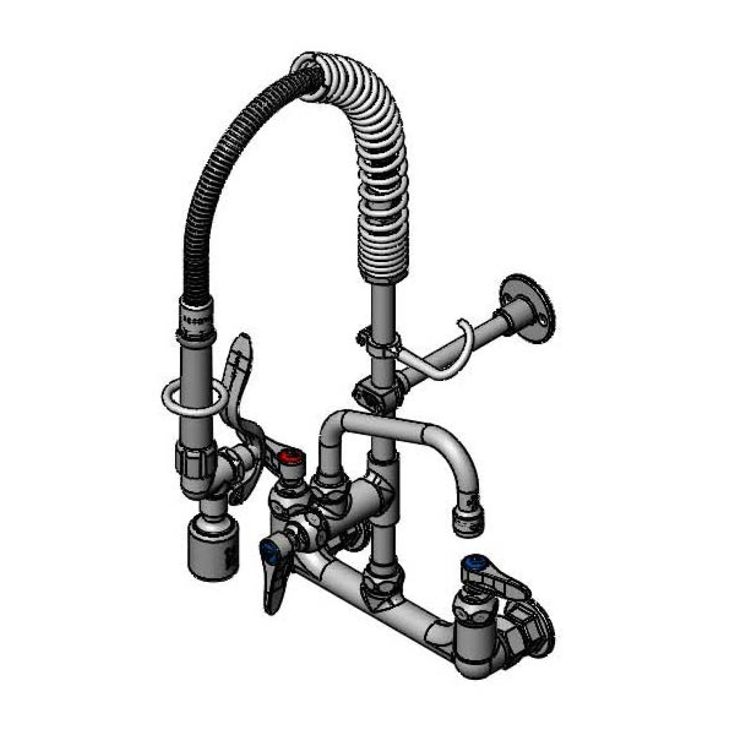 T&S Brass Mini PRU: 8" Wall Mount Base, B-0107-C, 6" Swivel Nozzle, Lever Handles, Wall Bracket Mini Pre-Rinse Unit