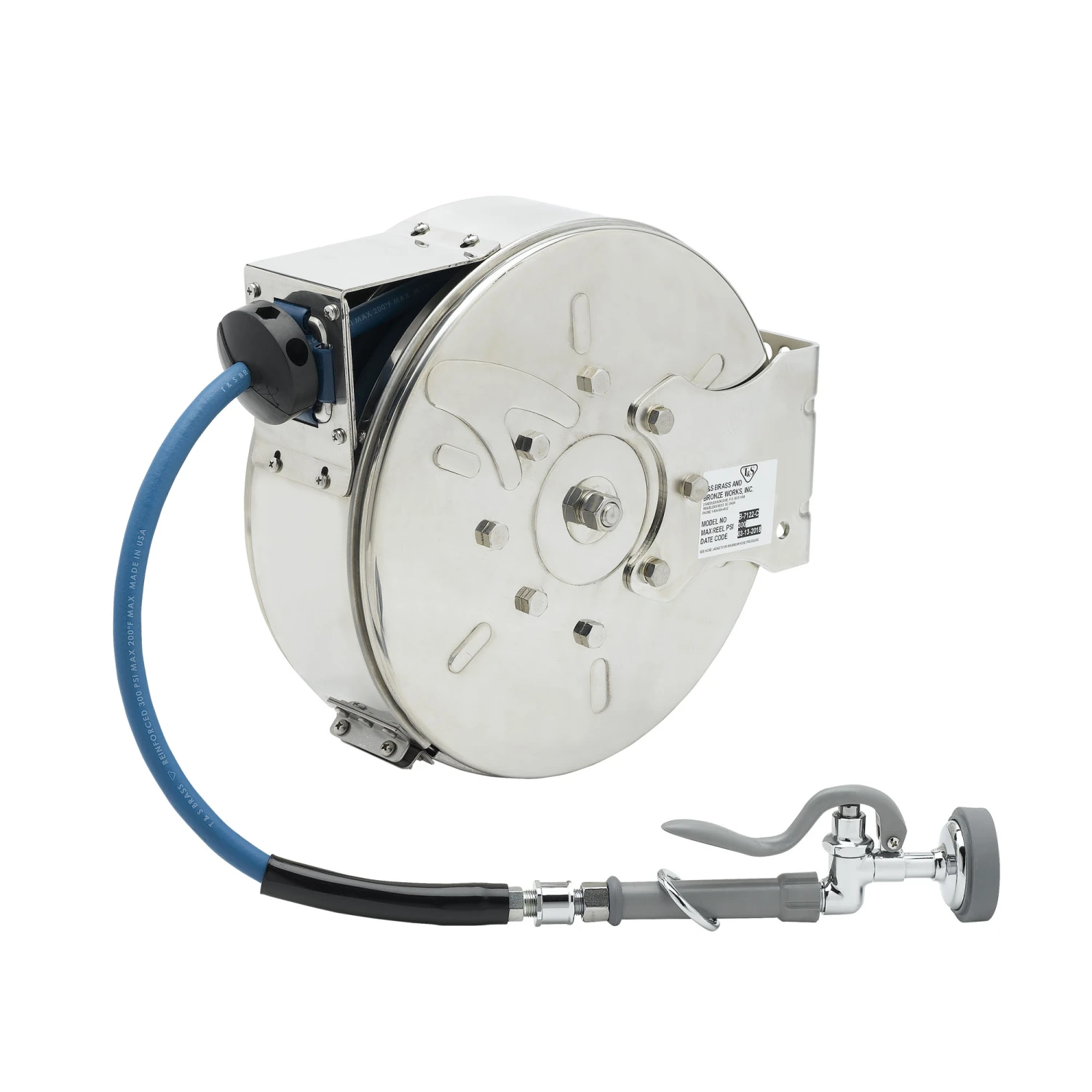 T&S Brass 3/8" x 30' Enclosed Stainless Steel Reel w/ B-0107 HOSE REEL