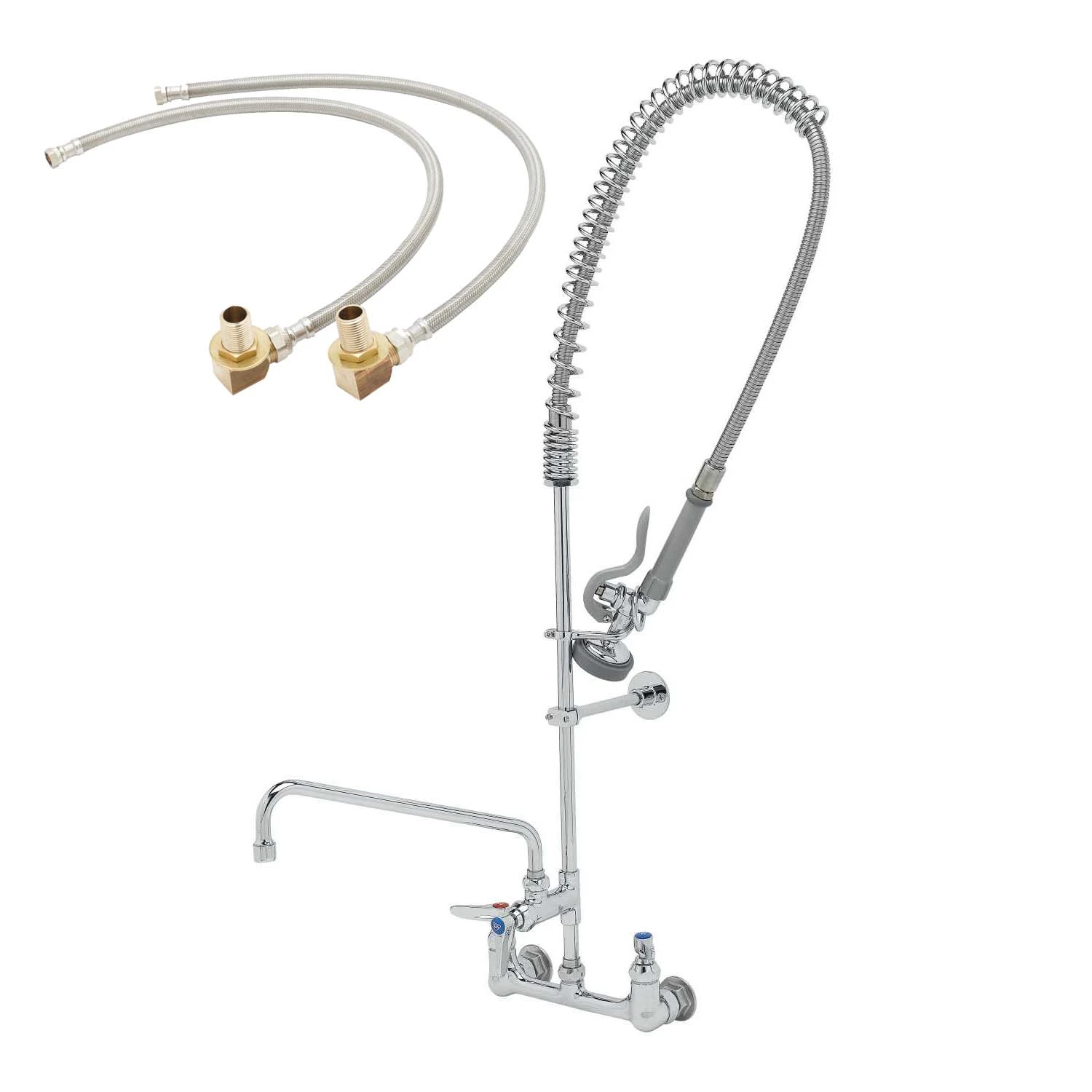 T&S Brass EasyInstall Pre-Rinse, 8" Wall Mount, Eternas, 12" ADF, B-0107, B-0230-KIT, Wall Bracket