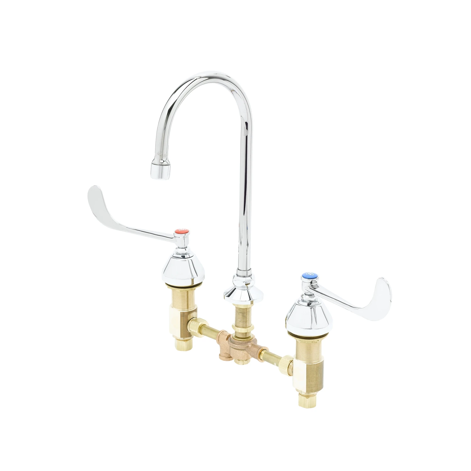 T&S Brass Deck Mount,Adjustable Centers,Pedal Valve Inlet,B-WH6 Handles,Swivel/Rigid Gooseneck