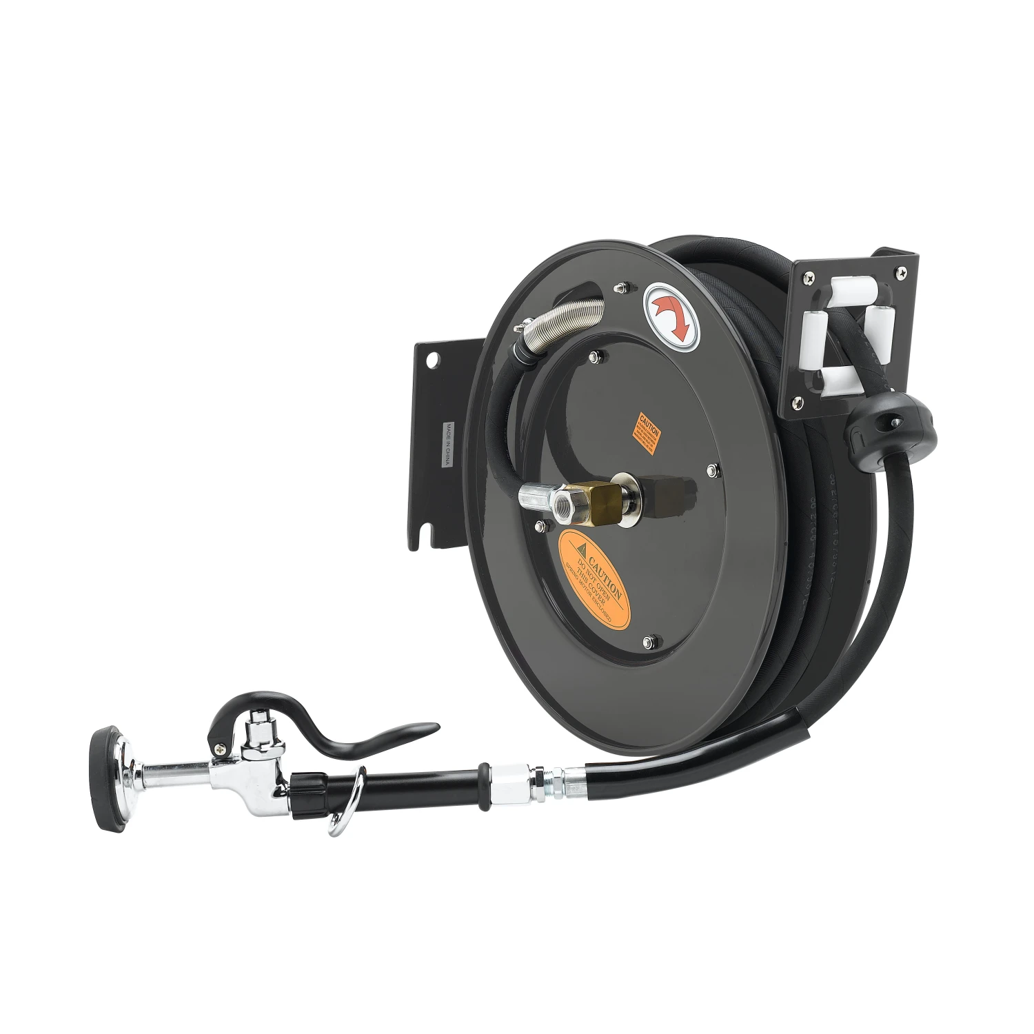 T&S Brass Hose Reel, Open, Powder Coated Steel, 50' x 3/8" ID Hose with Spray Valve EQUIP