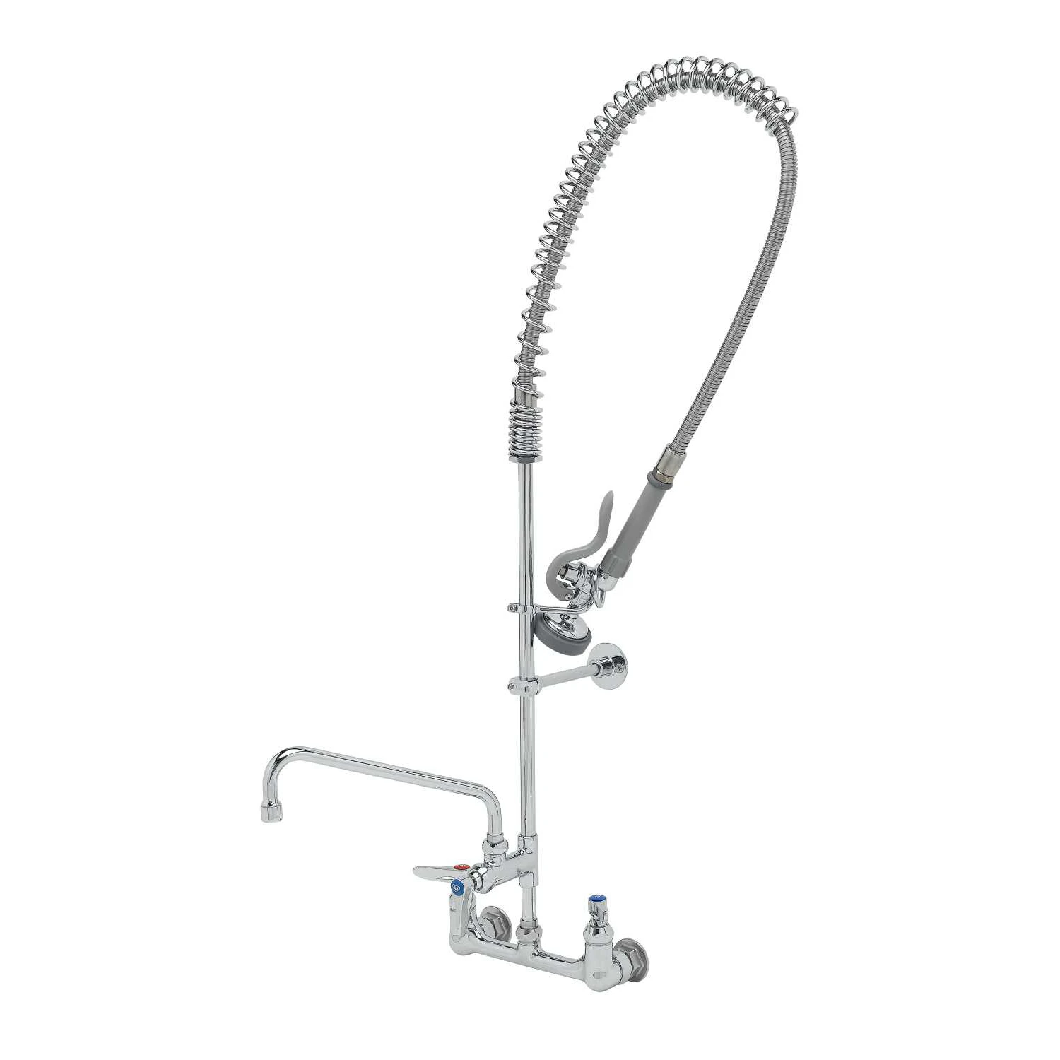 T&S Brass EasyInstall Pre-Rinse, Spring Action, 8" Wall Mount Base, 10" Add-On Faucet, Wall Bracket