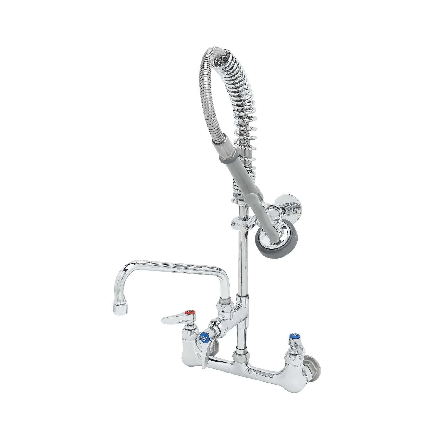 T&S Brass Mini PRU: 8" Wall Mount Base, B-0107, 8" Swivel Nozzle, Lever Handles, Wall Bracket MINI PRE-RINSE UNIT