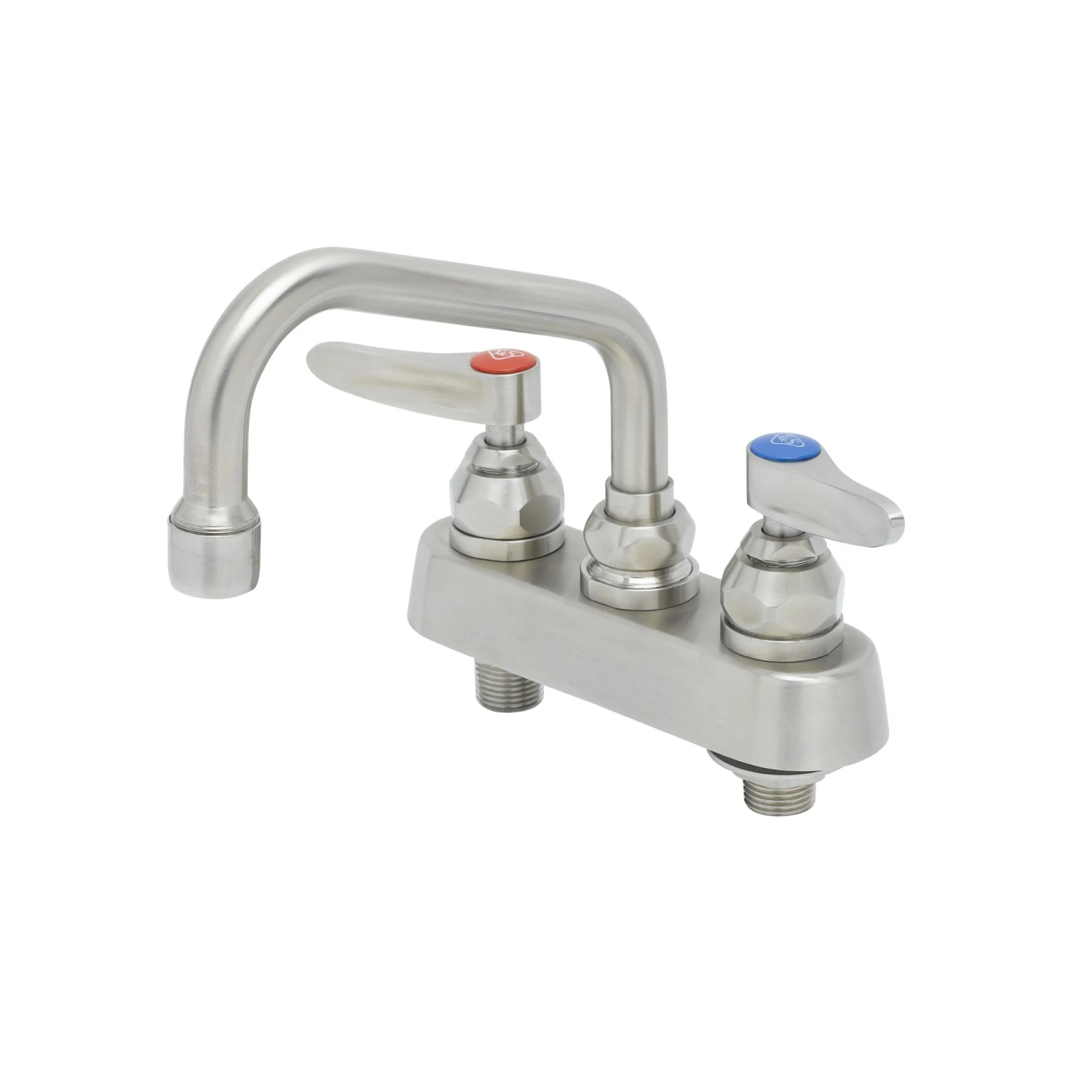 T&S Brass 4" Stainless Steel Deck Mount Workboard Faucet with Stainless Steel Lever Handles and 6" Stainless Steel Swing Nozzle with 2.2 GPM Aerator