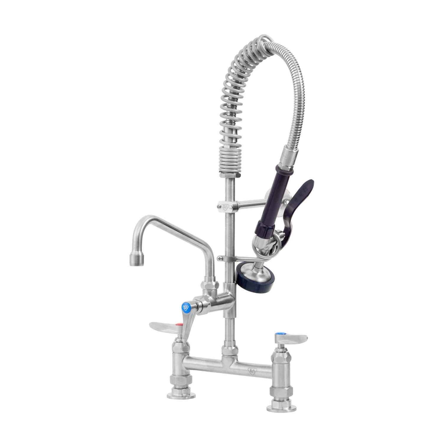 T&S Brass EverSteel Stainless Steel Mini PRU, 8" Deck Mount Faucet, Eterna Cartridges w/ SC, S-0107, 8" Swing Nozzle, Lever Handles, & Wall Bracket