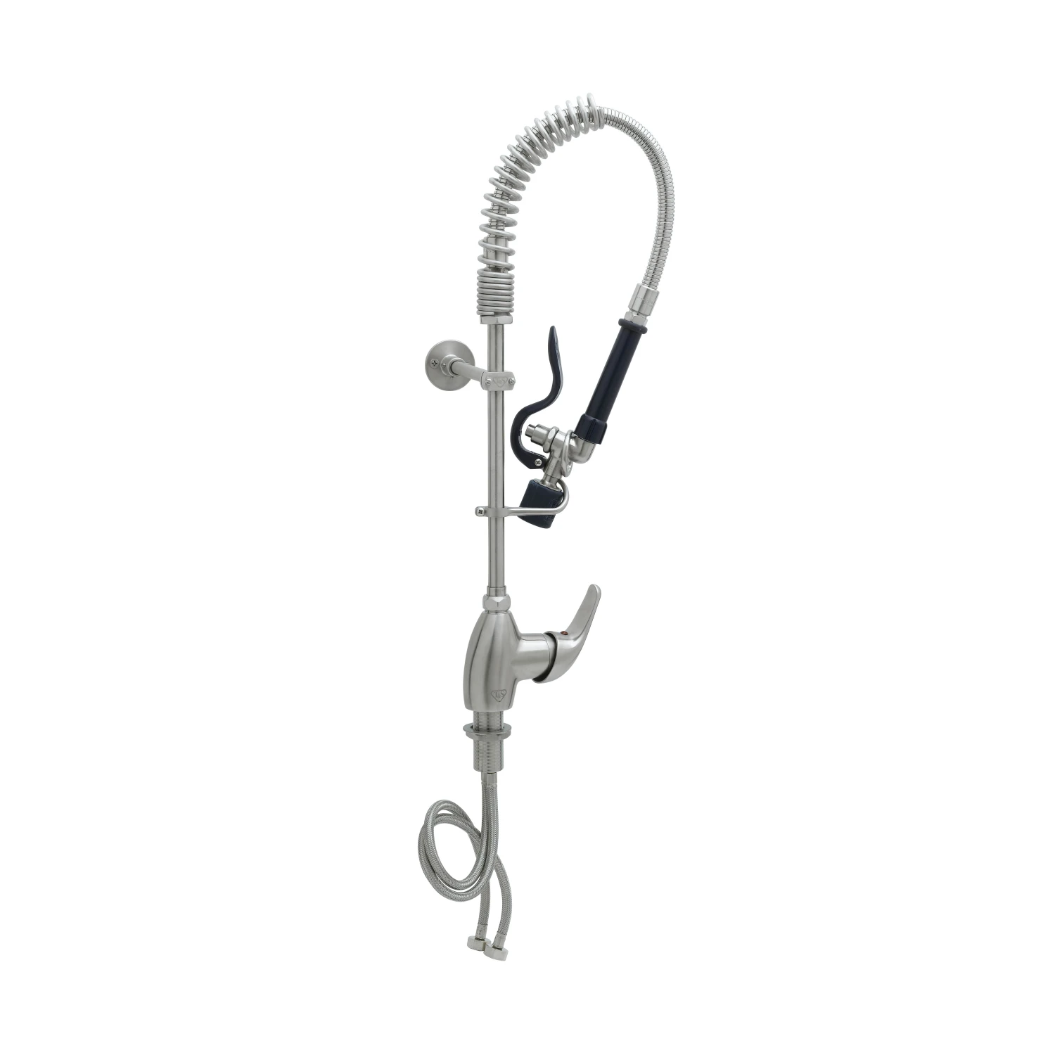 T&S Brass Stainless Steel Mini-Pre-Rinse unit with S-0107-J, Single Lever Deck Mount Faucet with 6" Wall Bracket