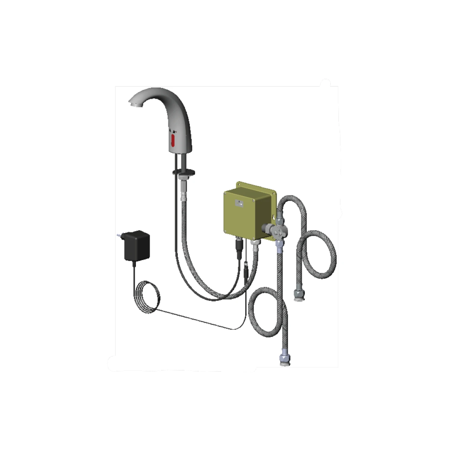 T&S Brass EU Sensor Faucet, Cast Spout, VR 1.5 GPM Aerator, Valve, G-3/8" Adapters and EU Plug-In Power Supply