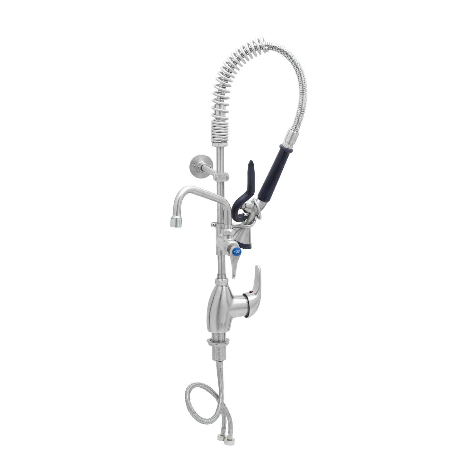 T&S Brass Stainless Steel Mini-Pre-Rinse unit with S-0107-Y, Single Lever Deck Mount Faucet with 6" Swing Nozzle & 6" Wall Bracket