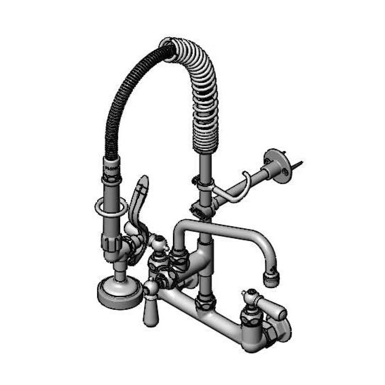 T&S Brass Mini-PRU: 8" Wall Mount, B-0107, 8" Add-On Swing Nozzle, Club Handles, Wall Bracket