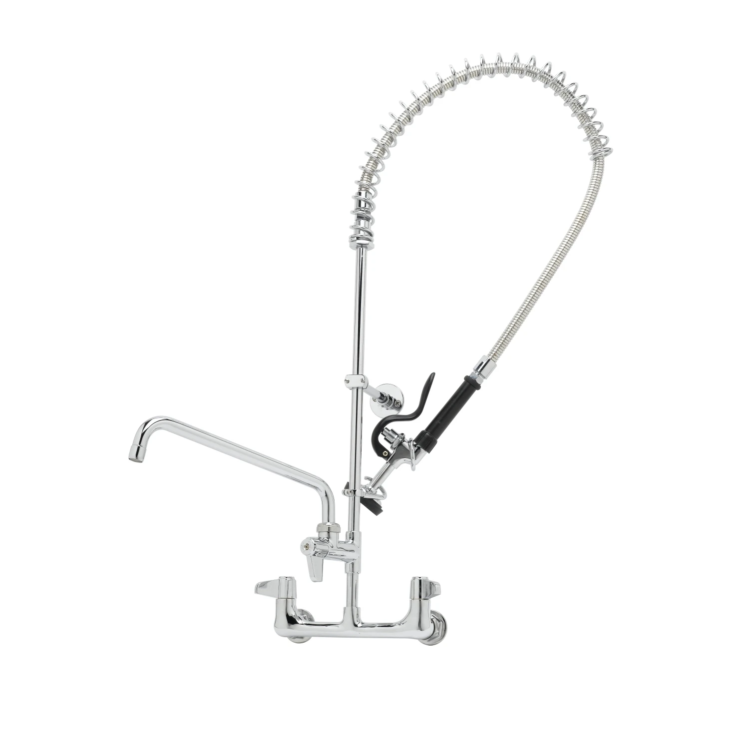 T&S Brass Pre-Rinse, Wall Mount Base, 8" Centers, 6" Wall Bracket, 10" Add-On Faucet