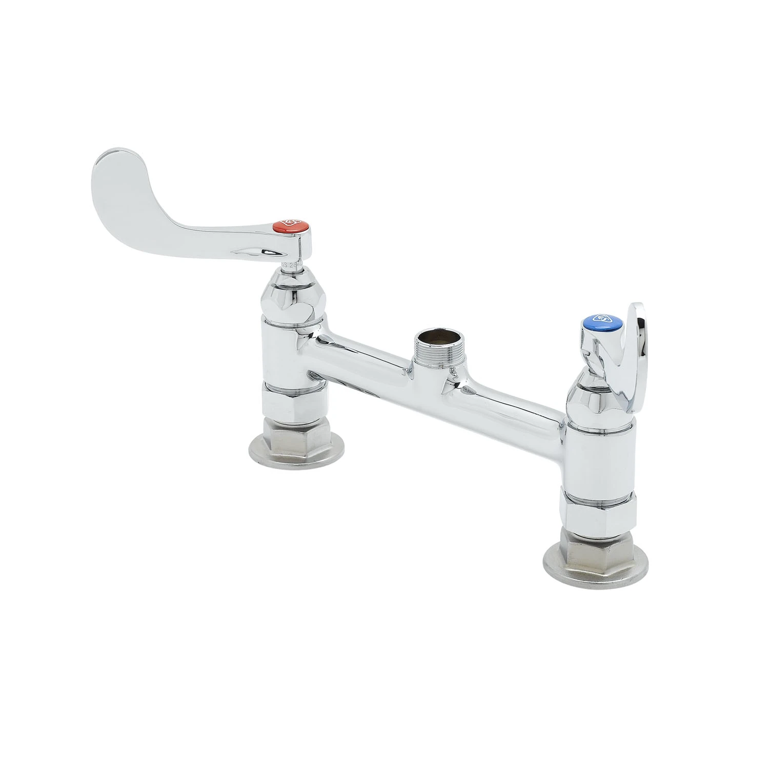 T&S Brass Double Pantry Faucet, 8" Deck Mount, Swivel Outlet, Eternas, 4" Wrist Handles, Less Nozzle