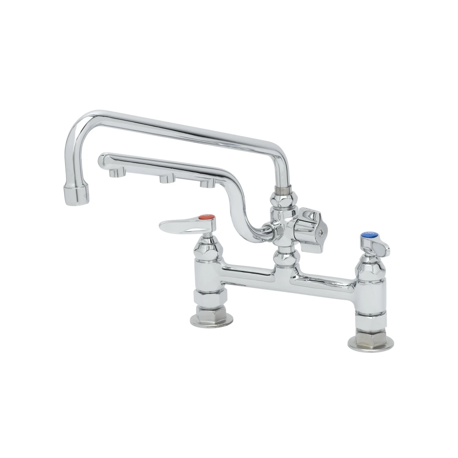 T&S Brass ULTRARINSE 8" Deck Mount Mixing Faucet, 12" Swing Nozzle, 10" 1.5 GPM Sprayer Arm, Quarter-Turn Eterna Cartridge w/ Spring Check, Lever Handles & 1/2" NPT Female Inlets