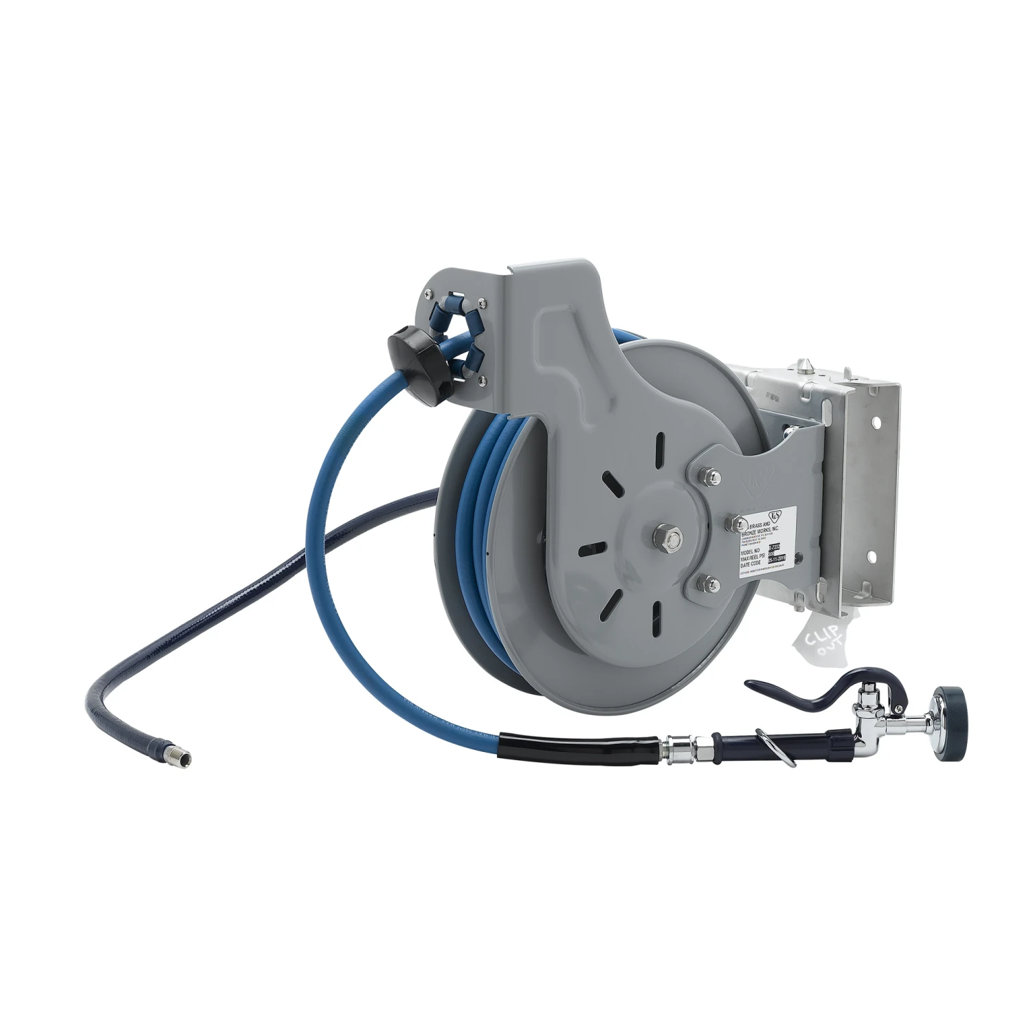 T&S Brass 3/8" x 35' Open Epoxy Coated Reel, 36" Flexible Water Hose & SS Swing Bracket