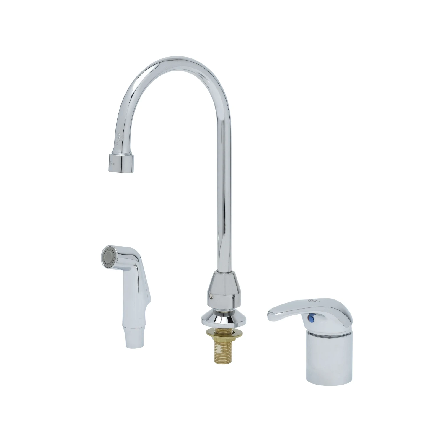T&S Brass Single Lever Side Mount Control, Sidespray, Swivel Gooseneck, VR Aerator
