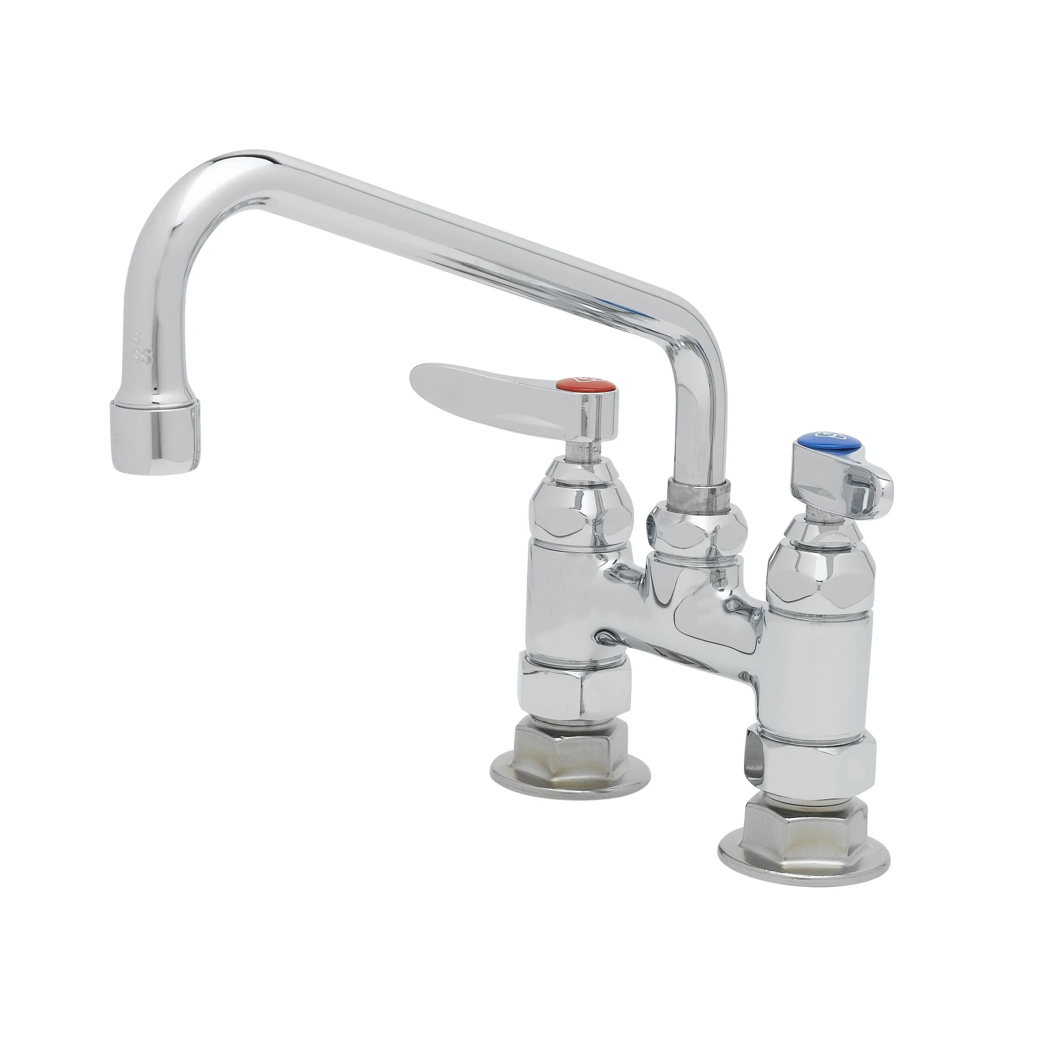 T&S Brass Double Pantry Faucet, Deck Mount, 4" Centers, 8" Swing Nozzle (060X)