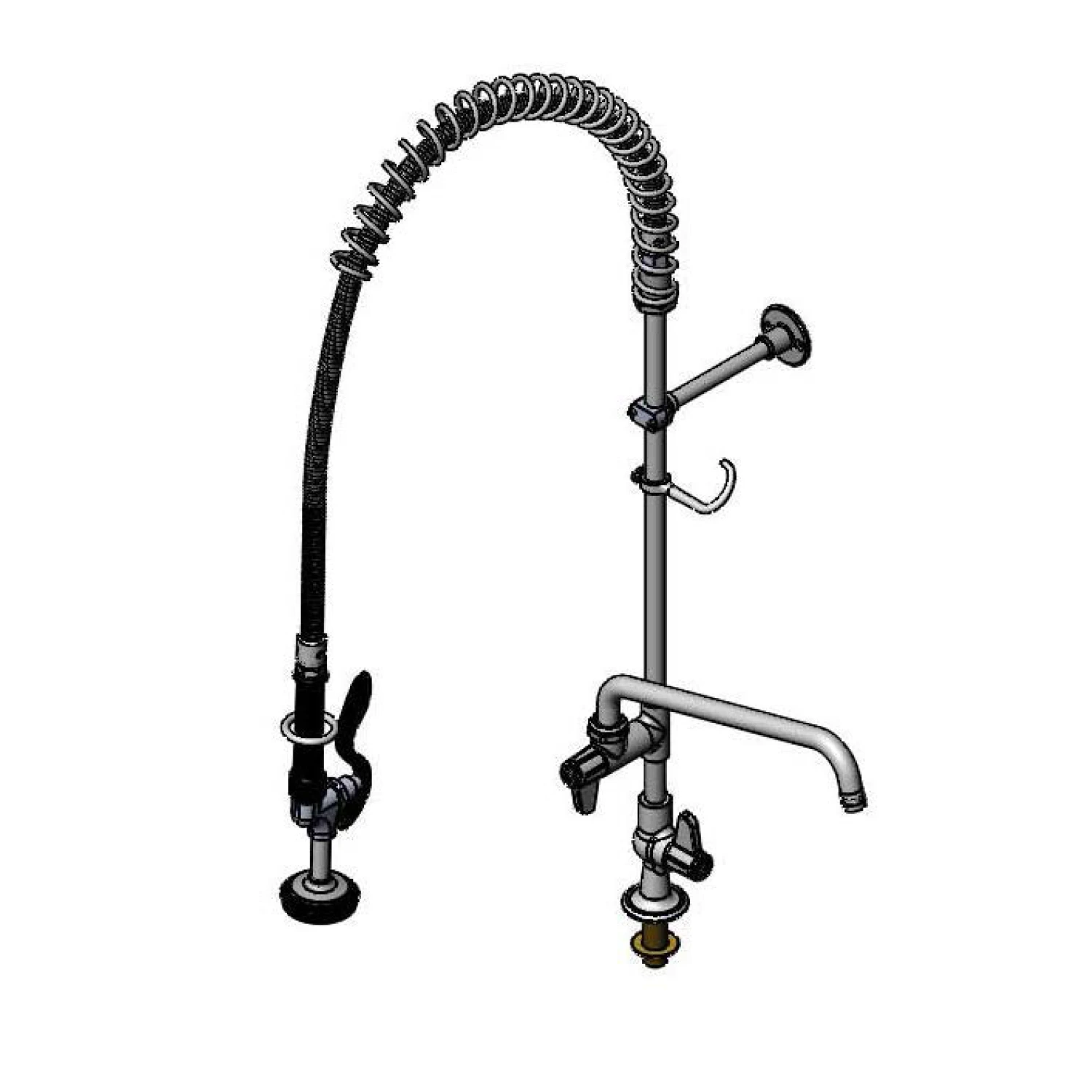 T&S Brass Equip Pre-Rinse Unit: Single Hole, Add-on Faucet with 12" Swing Nozzle, Lever Handles