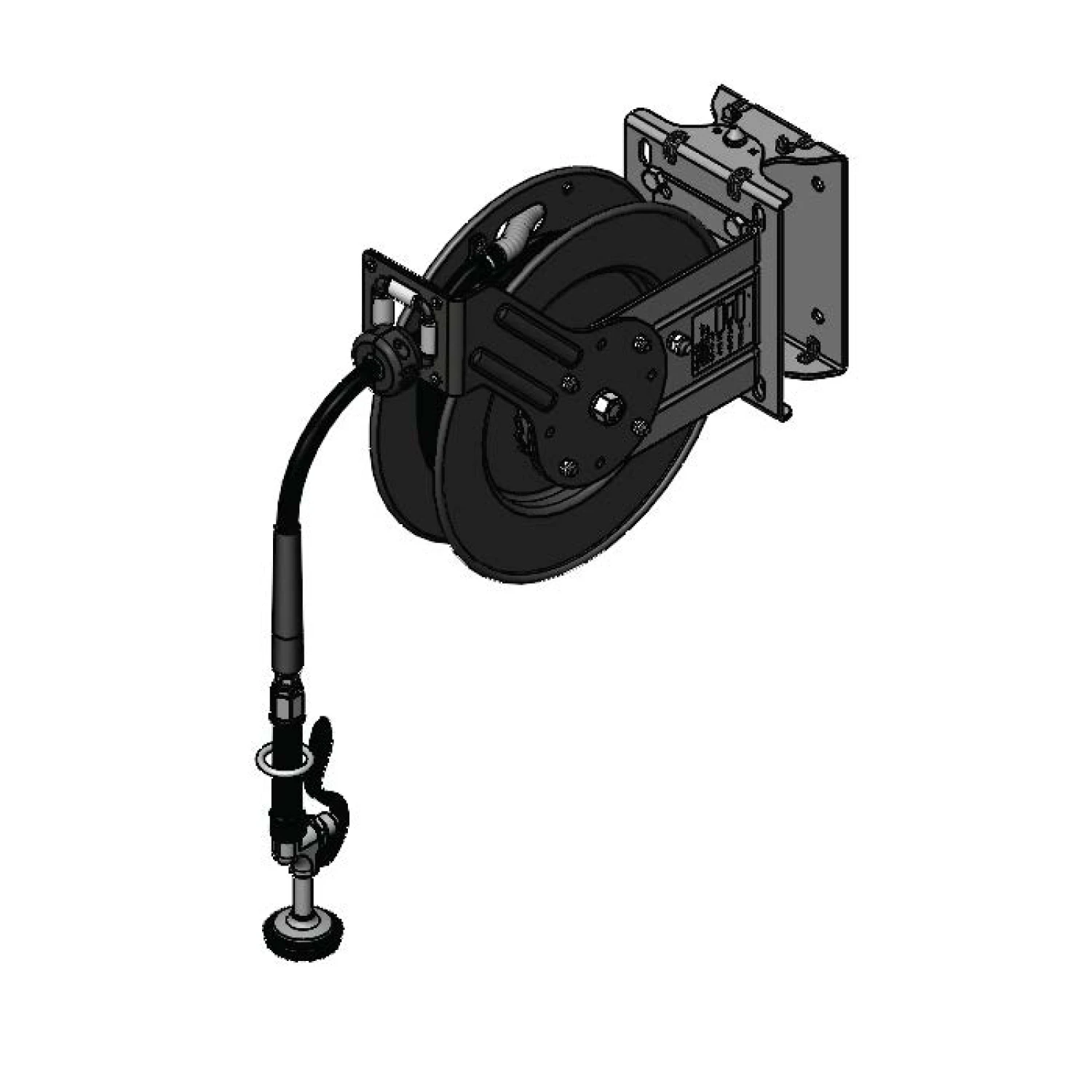 T&S Brass Equip Hose Reel, Open, Powder Coated Steel, 35' x 3/8" ID Hose, Equip Spray Valve, Stainless Steel Swing Bracket