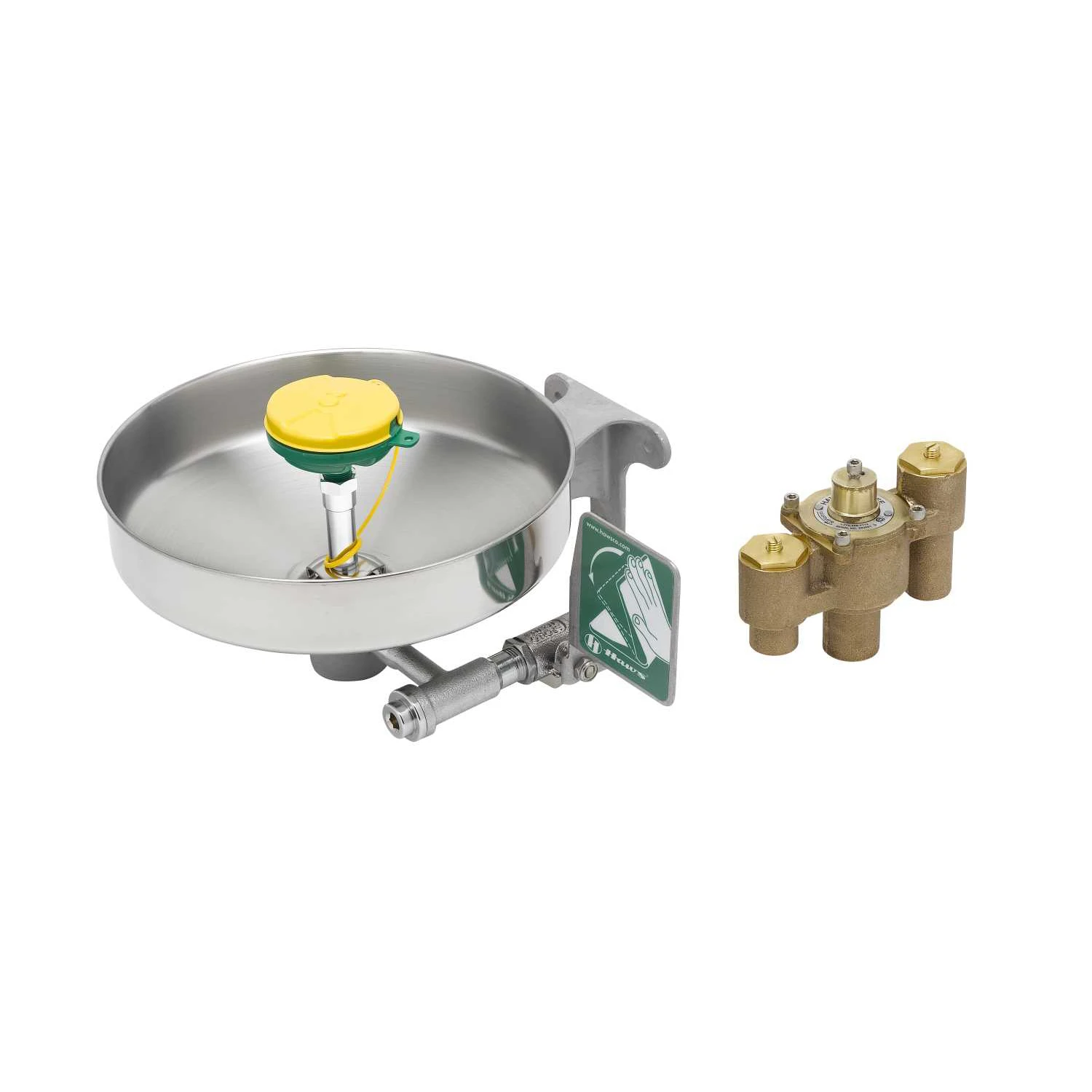 T&S Brass Eyewash, Wall Mount w/ Thermostatic Mixing Valve (EW-7360B & EW-9201EF)