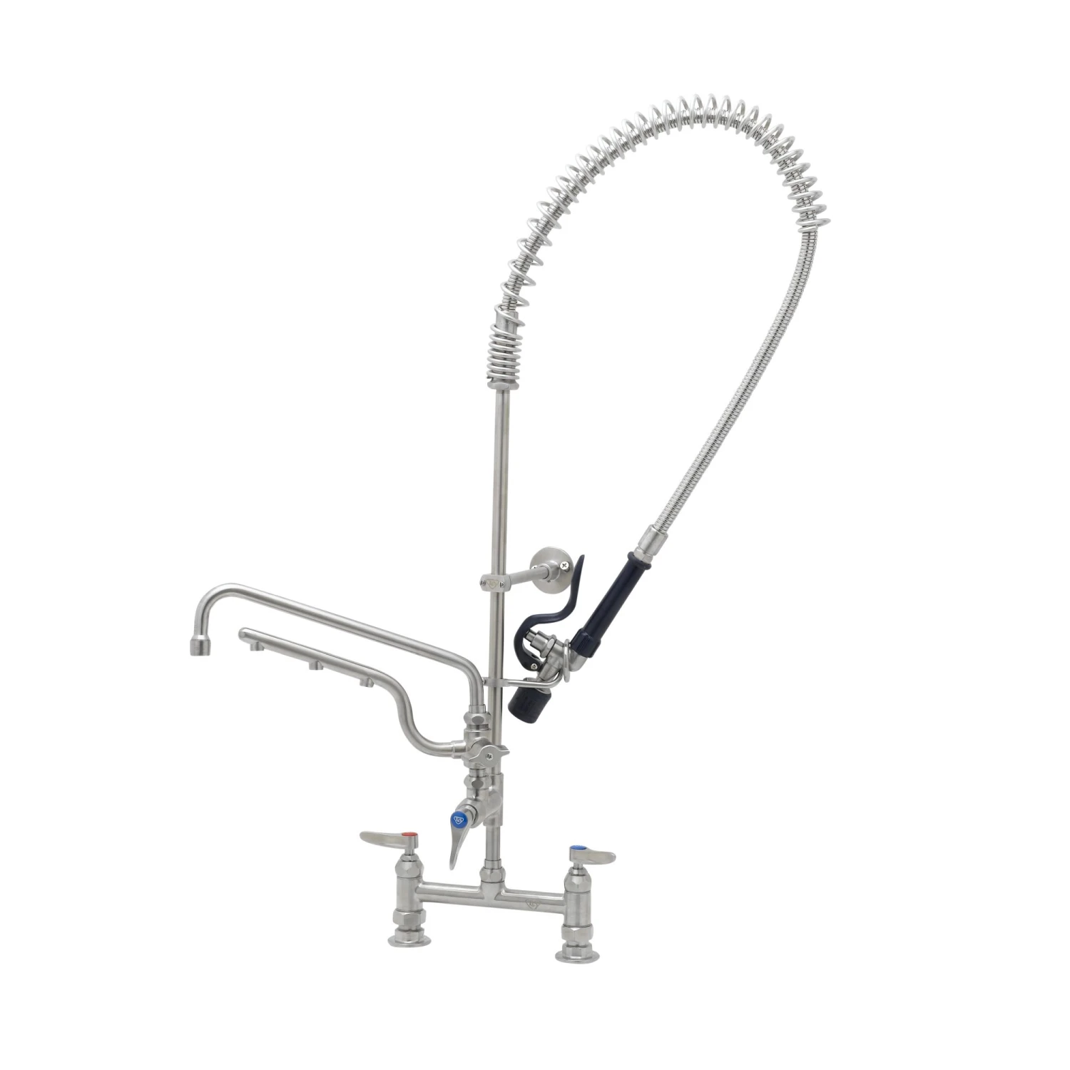 T&S Brass Stainless Steel ULTRARINSE PRU w/ 8" Deck Mount Mixing Faucet, Eterna Cartridges w/ Checks, Levers, ADF w/ 12" Swing Nozzle, 10" 1.5 GPM Sprayer Arm, 1.07 GPM Spray Valve & 1/2" Female NPT Inlets