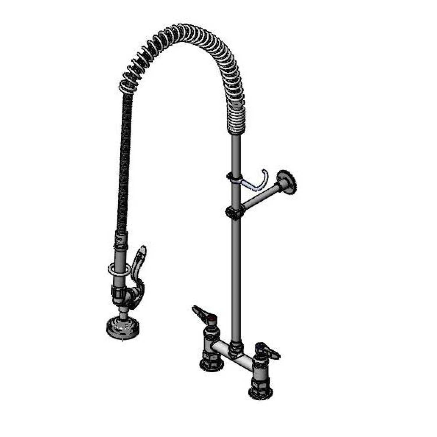 T&S Brass Pre-Rinse Unit, 6" Deck Mount, 44" SS Flex Hose, B-0107 Spray Valve, 24" Riser, 6" Bracket