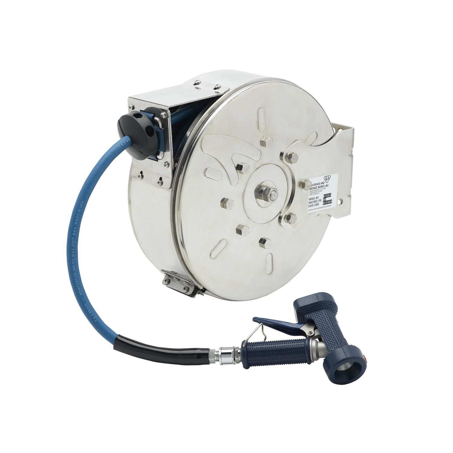 T&S Brass Hose Reel,Enclosed,Stainless Steel,30'Hose,3/8"ID with Rear Trigger Water Gun