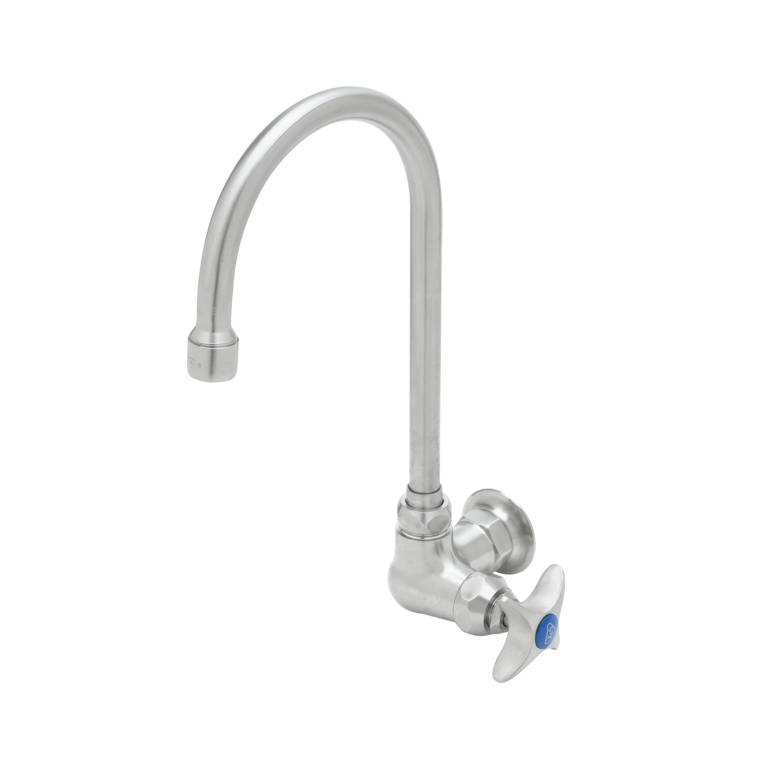 T&S Brass Stainless Steel Single Temperature Pantry Faucet, Wall Mount, Swivel/Rigid Gooseneck, Stream Regulator, 4-Arm Handle