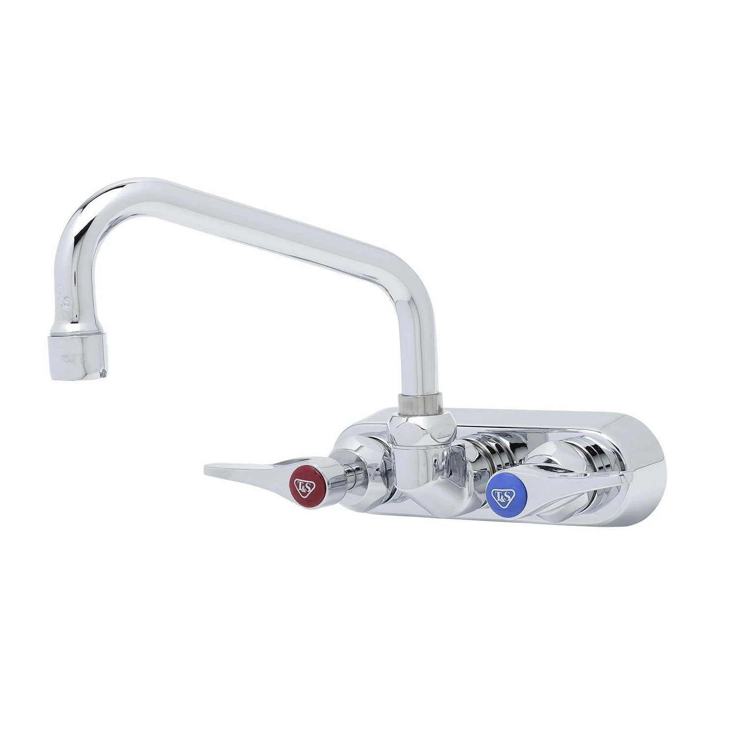 T&S Brass 4" Wall Mount Workboard Faucet, 6" Swing Nozzle w/ 2.2 GPM Aerator, Cerama, Lever Handles