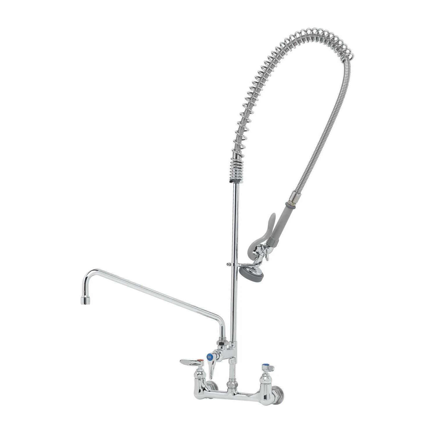 T&S Brass EasyInstall Pre-Rinse Unit: 8" Wall Mount, Add-On Faucet, 16" Swing Nozzle, Wall Bracket