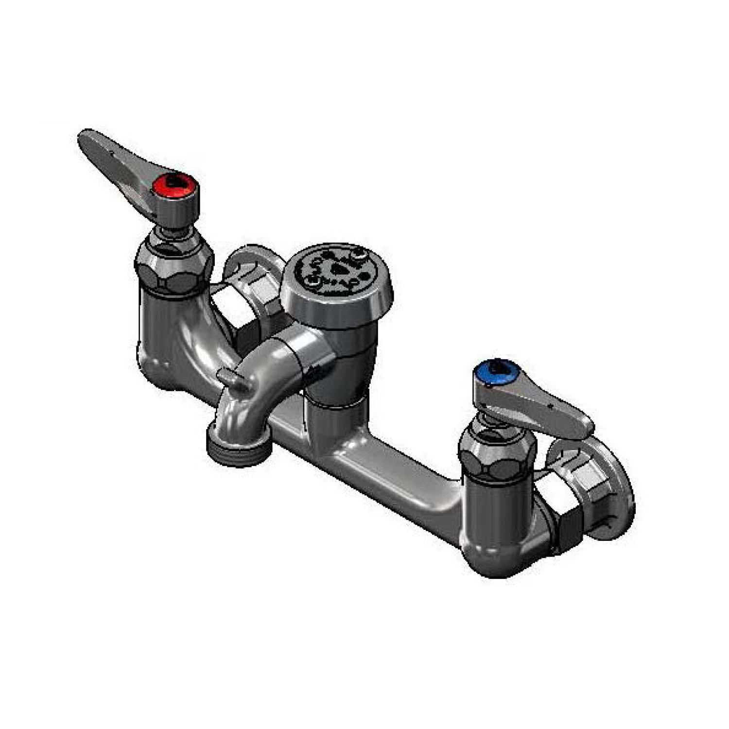 T&S Brass Service Sink Faucet, Wall Mount, 8" Centers, Vac. Breaker, Garden Hose Outlet, Polished