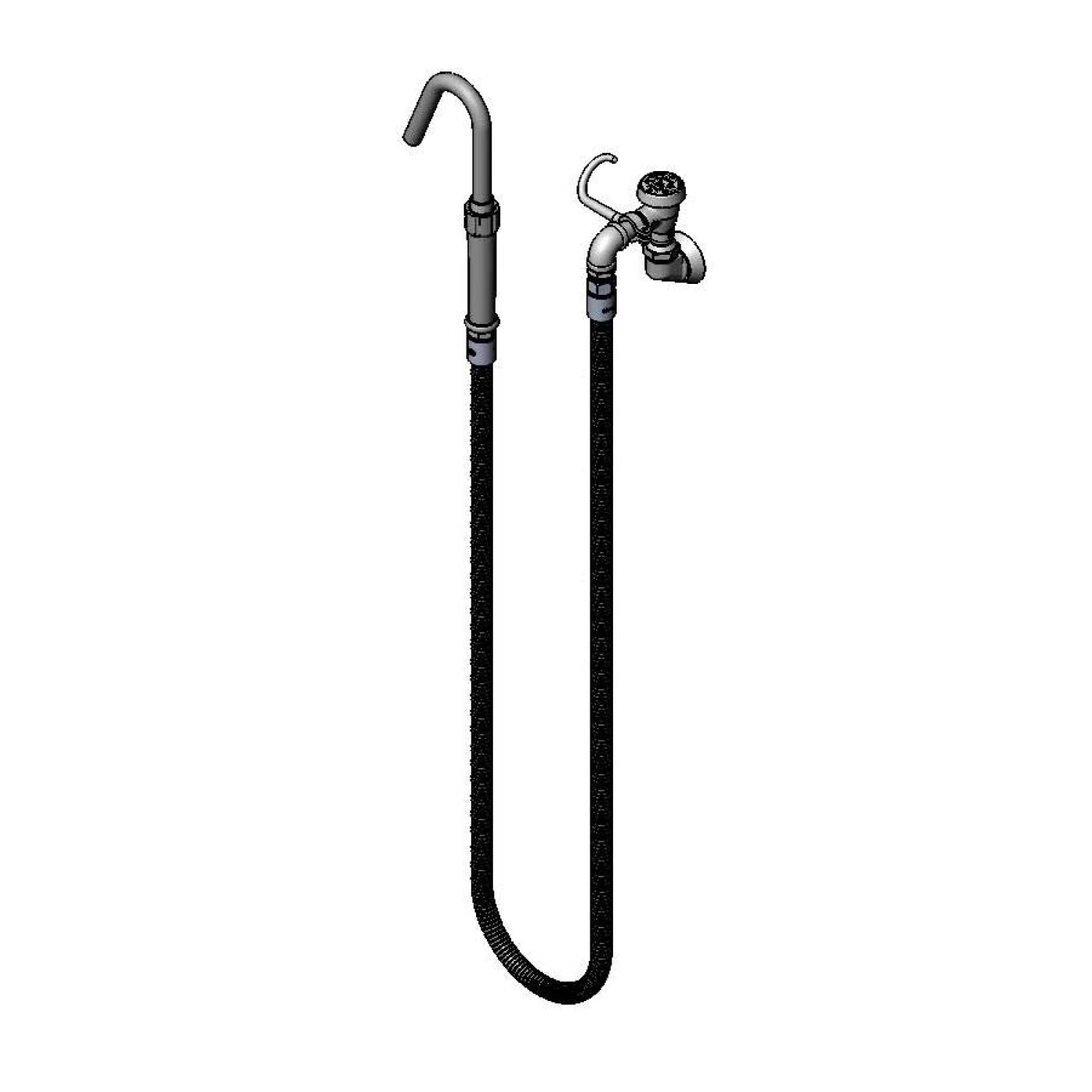 T&S Brass Pot Filler, Wall Mount, Vacuum Breaker, Stainless Steel Hose, Hook Nozzle
