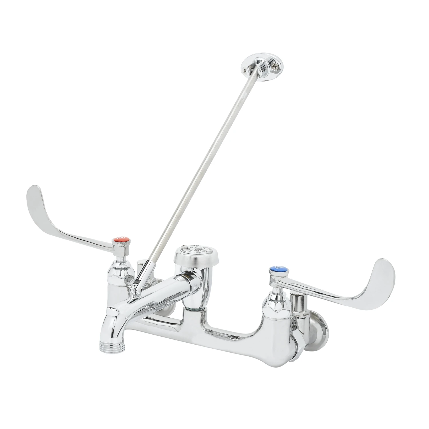 T&S Brass Service Sink Faucet, Wall Mount, 8" Centers, Vacuum Breaker, Integral Stops, Wall Brace