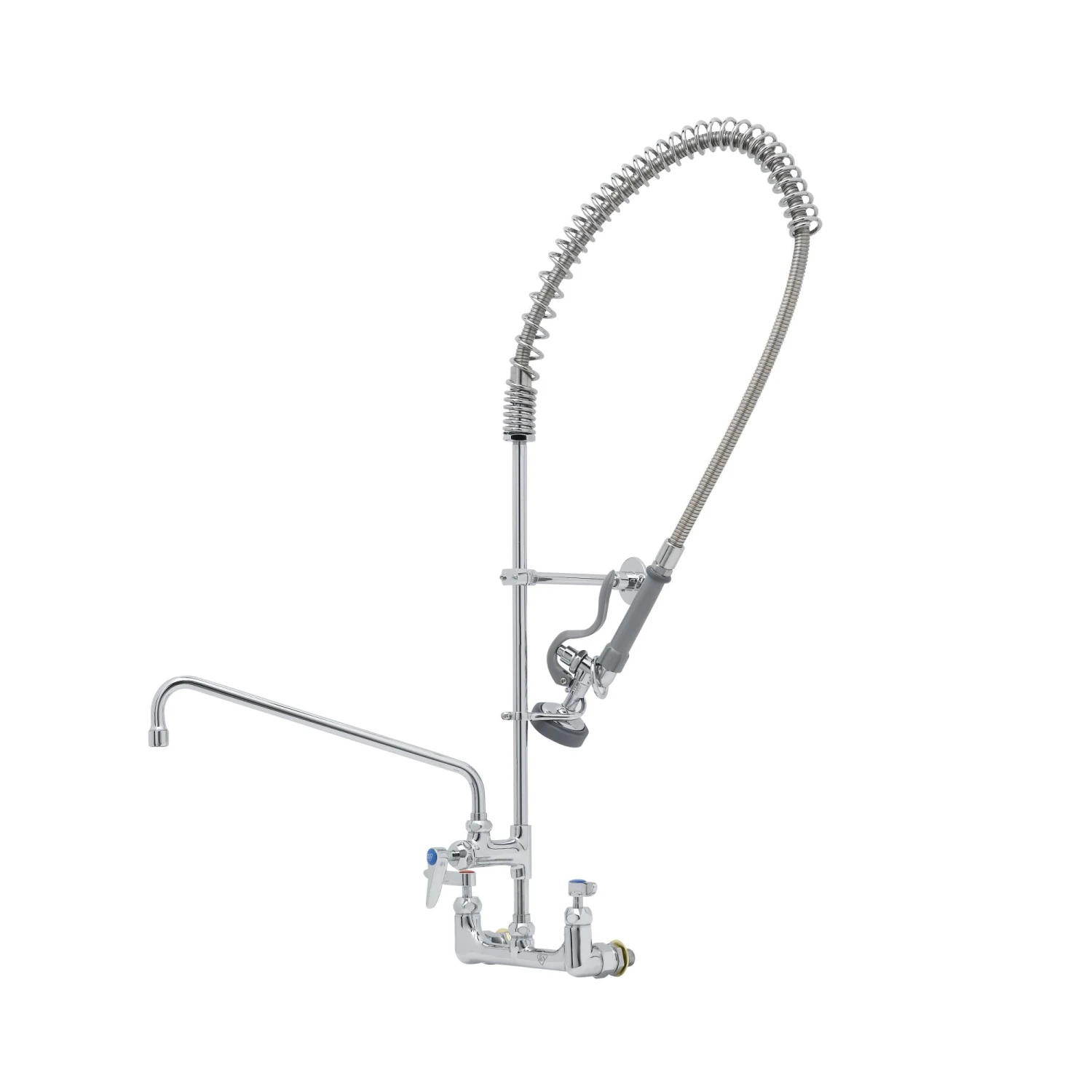 T&S Brass Pre-Rinse Unit, 8" Wall Mount, Add-On Faucet w/ 12" Swing Nozzle, Ceramas, 00CC Inlets, B-0107 Spray Valve, 6" Wall Bracket