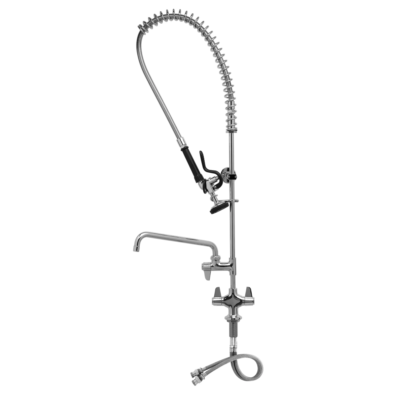 T&S Brass Pre-Rinse, Single Hole Base, 18" Flexible Inlets, 6" Wall Bracket, 10" Add-On Faucet