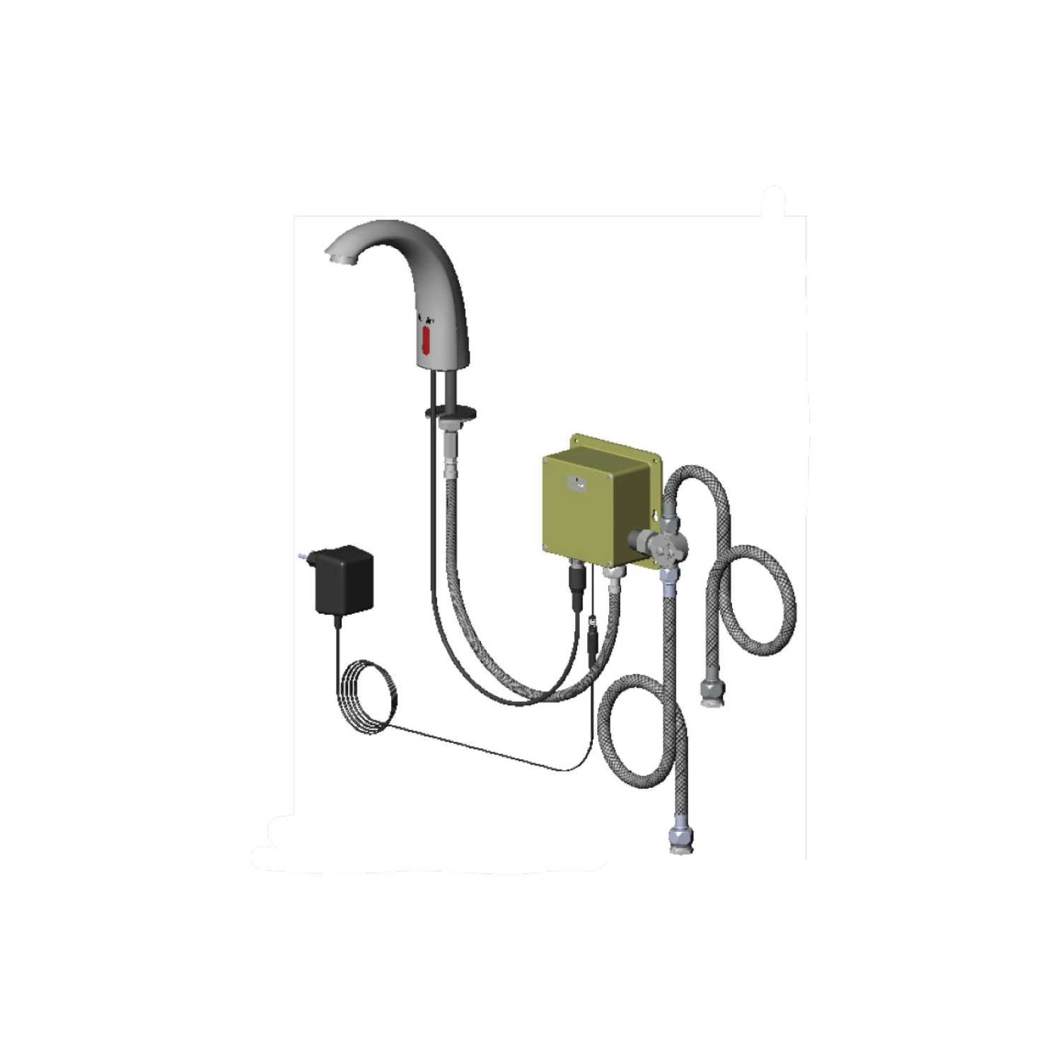 T&S Brass EU Sensor Faucet, Cast Spout, VR 0.5 GPM Spray Device, Mixing Valve, G-3/8" Adapters and EU Plug-In Power Supply