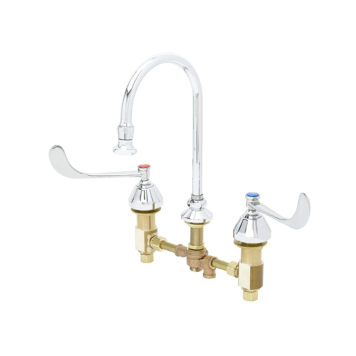 T&S Brass Medical Faucet, Conceal Body, Wrist Handle, Pedal Valve Inlet, Swivel/Rigid GN, Rosespray