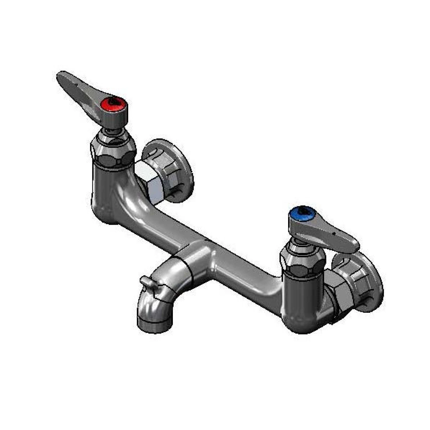 T&S Brass Service Sink Faucet, Wall Mount, 8" Centers, Pail Hook, Plain End Outlet, Rough Chrome