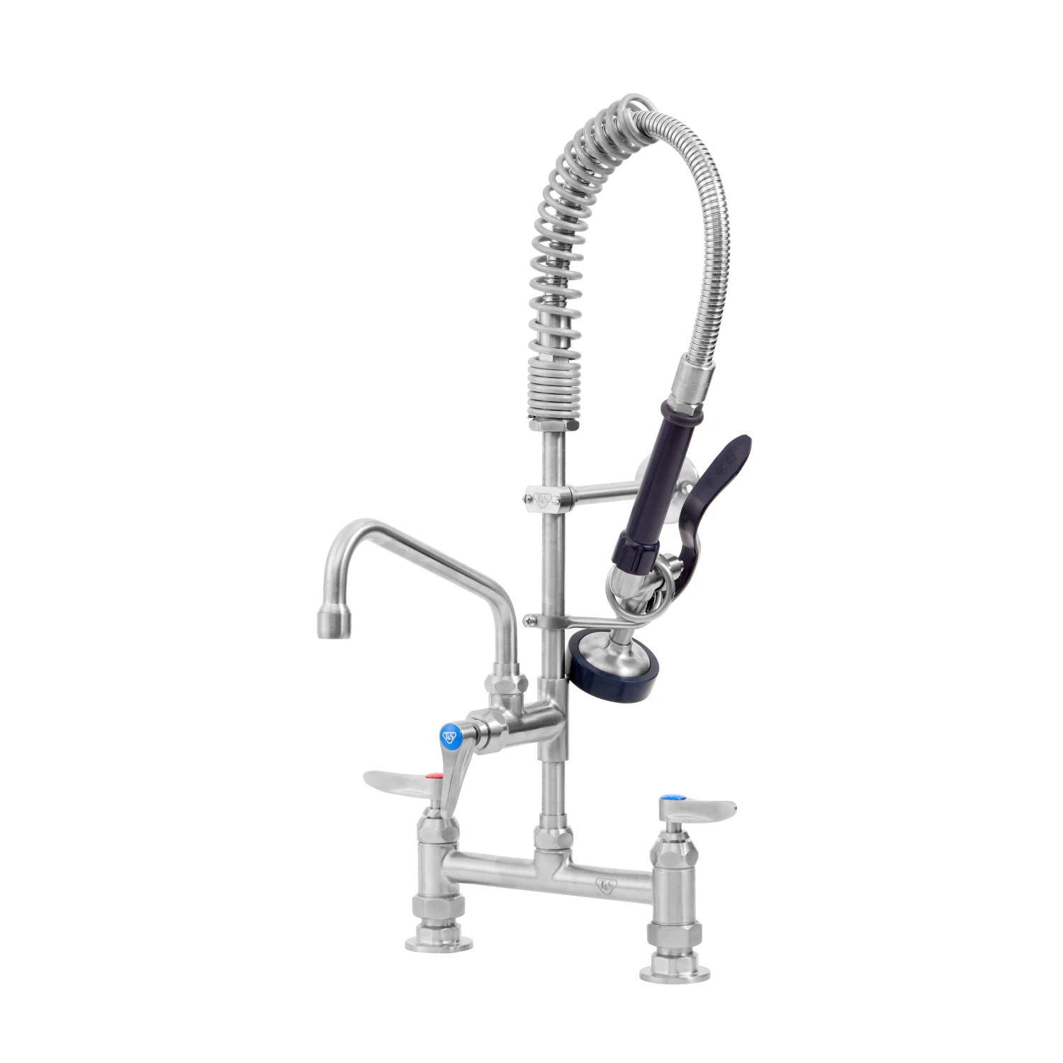 T&S Brass EverSteel Stainless Steel Mini PRU, 8" Deck Mount Faucet, Cerama Cartridges w/ CV, S-0107, 8" Swing Nozzle, Lever Handles, & Wall Bracket